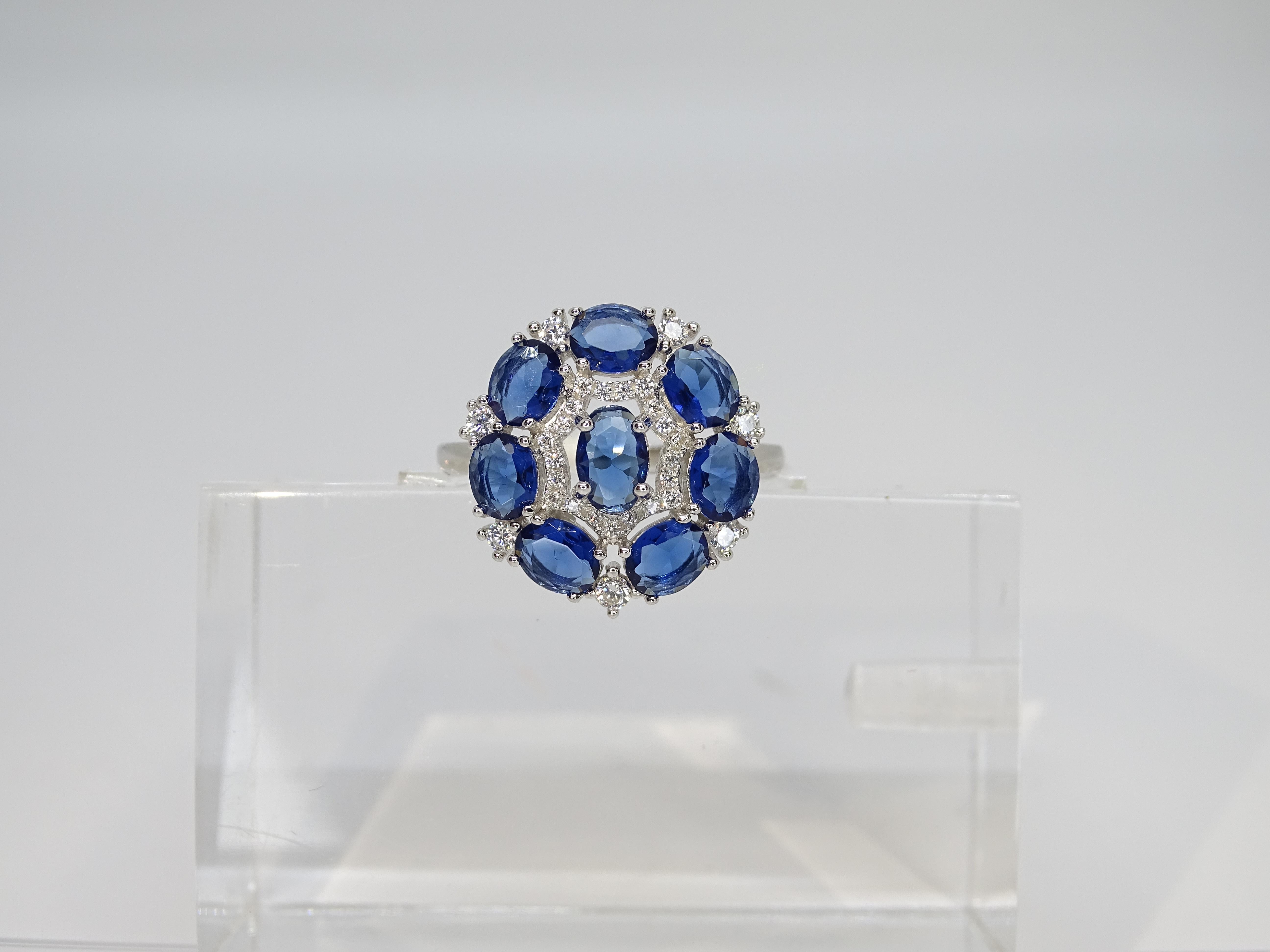 Italy rosette ring, sapphire root and zircons, 925 silver For Sale 5