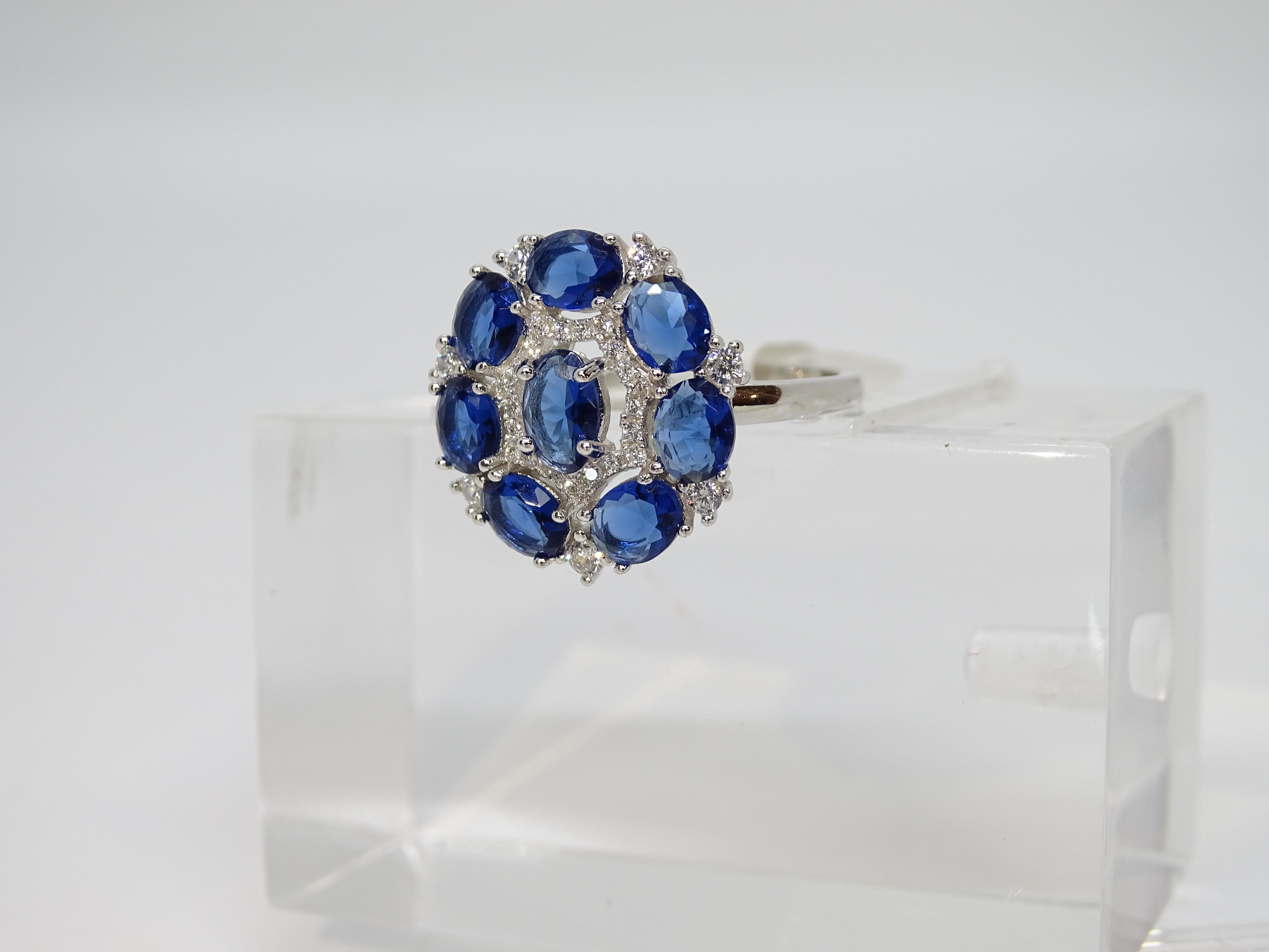 Italy rosette ring, sapphire root and zircons, 925 silver For Sale 9