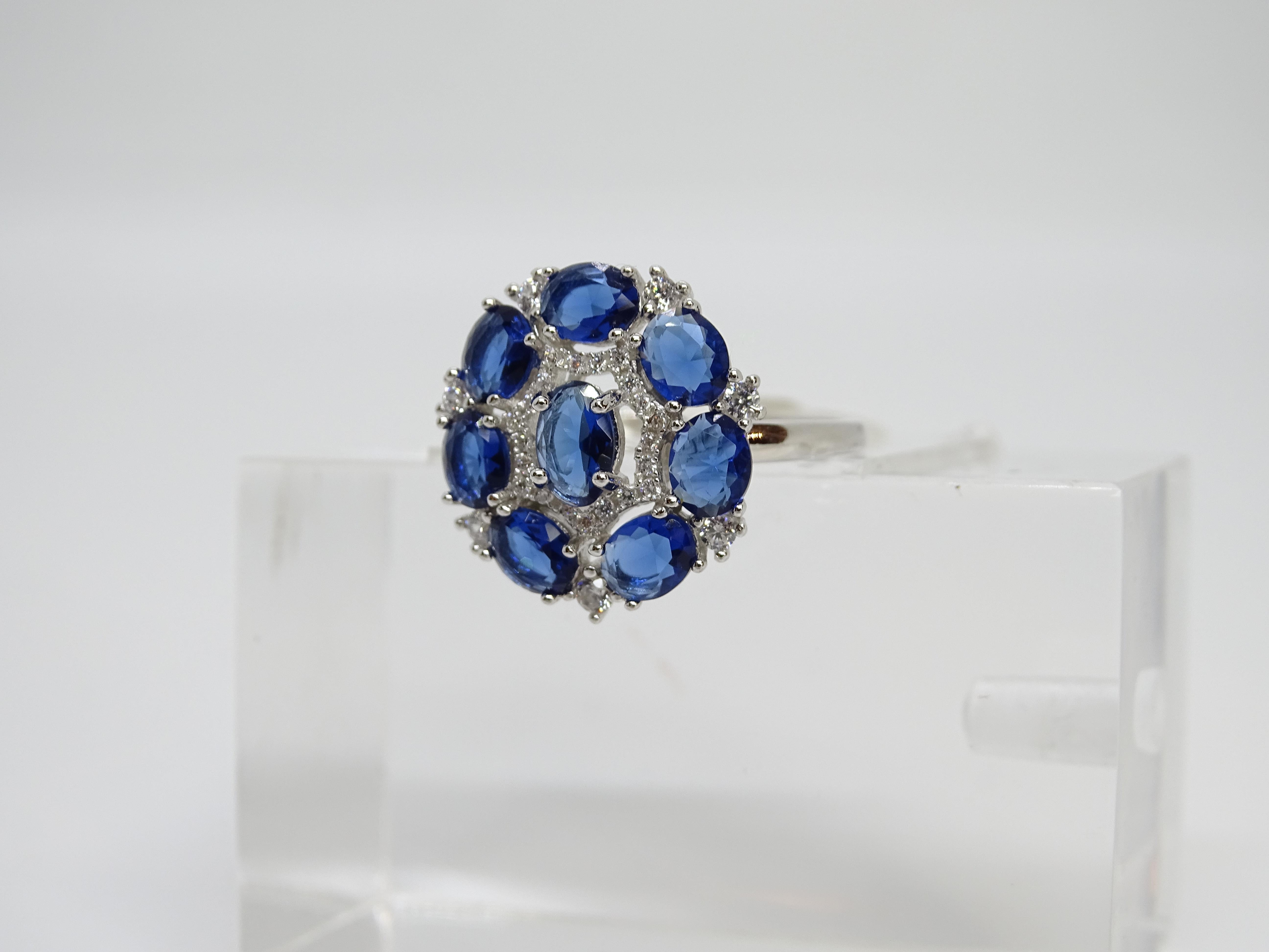 Italy rosette ring, sapphire root and zircons, 925 silver For Sale 12
