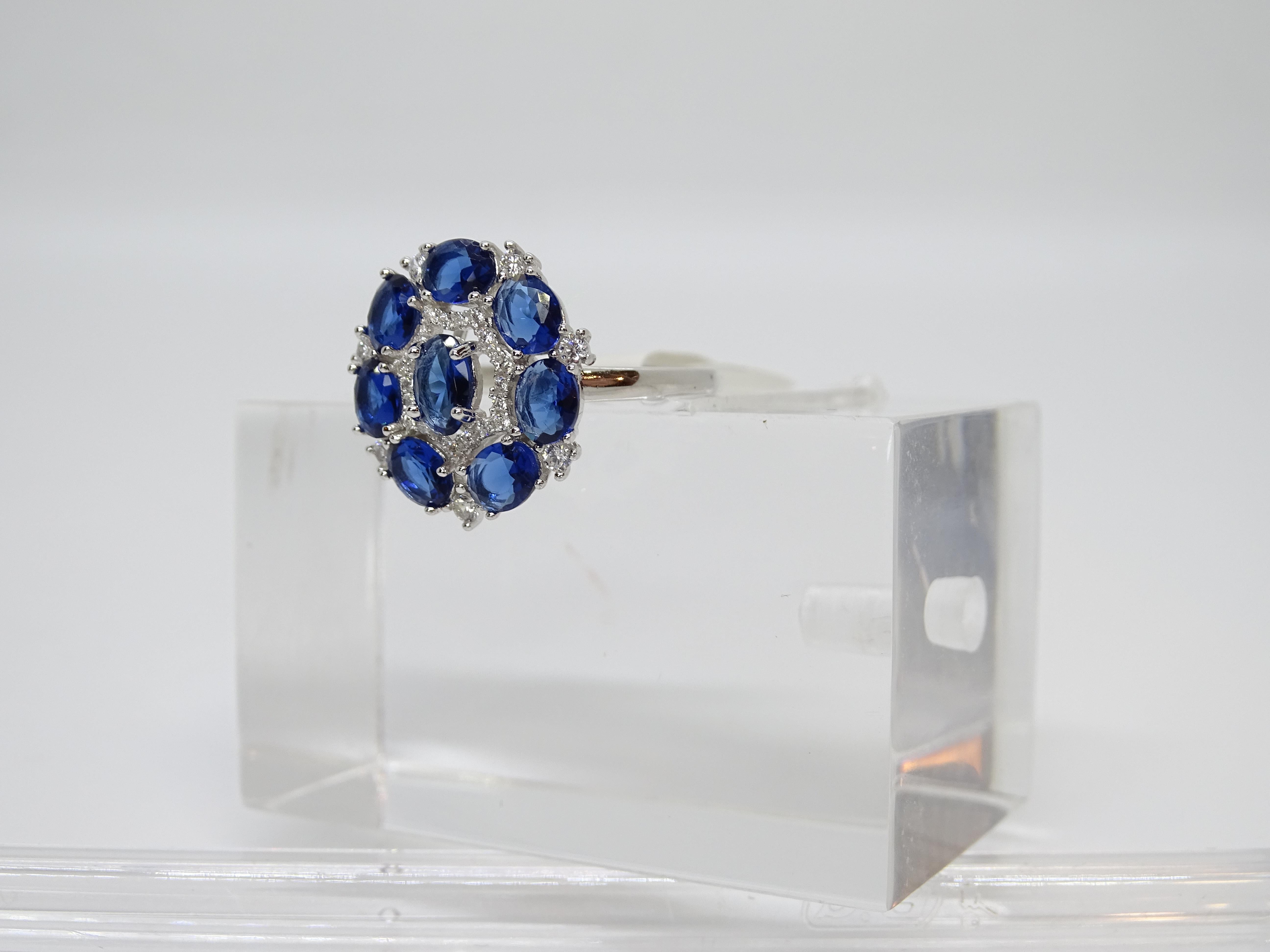Italy rosette ring, sapphire root and zircons, 925 silver For Sale 13