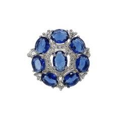 Italy rosette ring, sapphire root and zircons, 925 silver