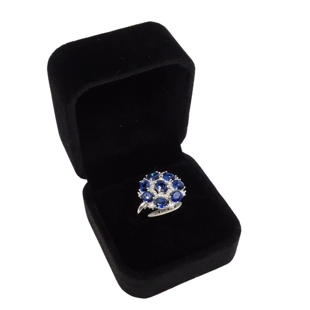 Italy rosette ring, sapphire root and zircons, 925 silver In New Condition For Sale In VALLADOLID, ES