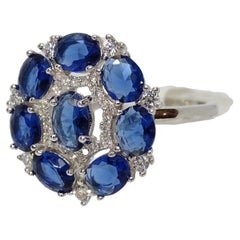 Italy rosette ring, sapphire root and zircons, 925 silver