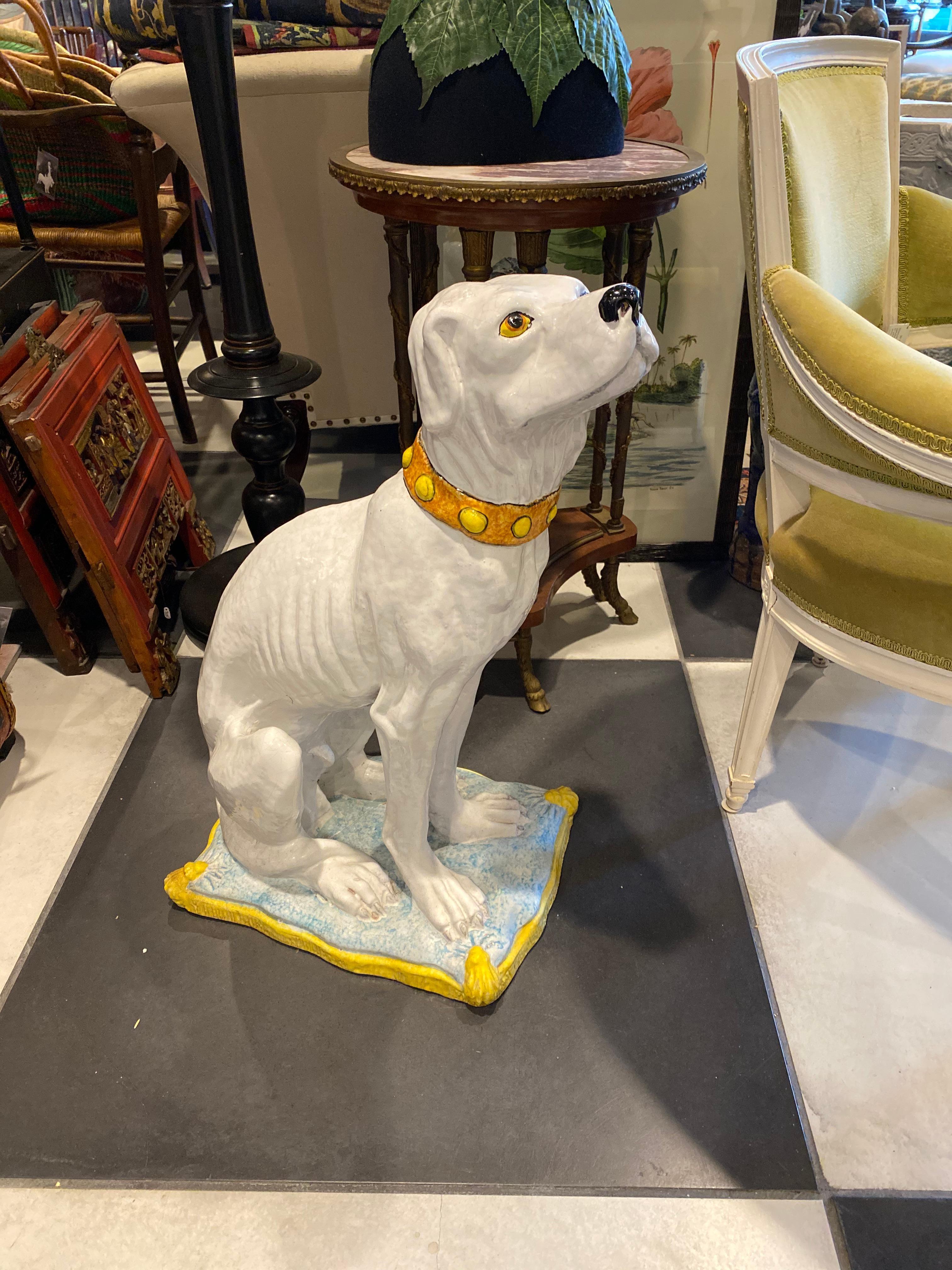 American Classical Italy, Seated White Dog on Pillow For Sale