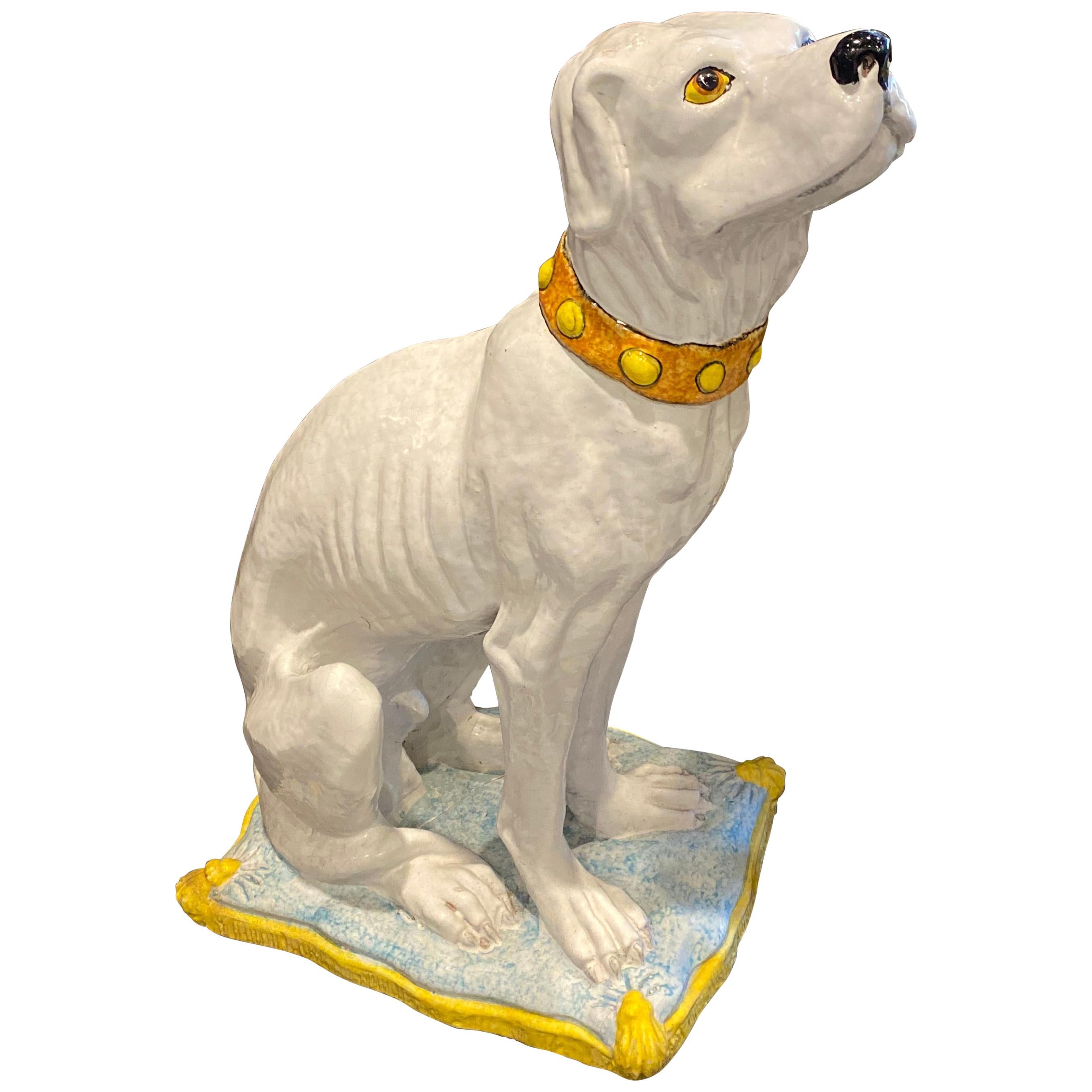 Italy, Seated White Dog on Pillow For Sale