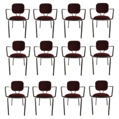 Italia Juego de 12 Sillones de metal bruñido y terciopelo by Ghidini 1961