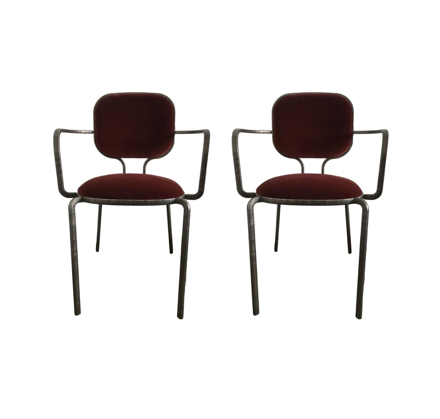 Italia Juego de 4 Sillones de metal bruñido y terciopelo by Ghidini 1961 en venta 10