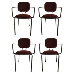 Italia Juego de 4 Sillones de metal bruñido y terciopelo by Ghidini 1961