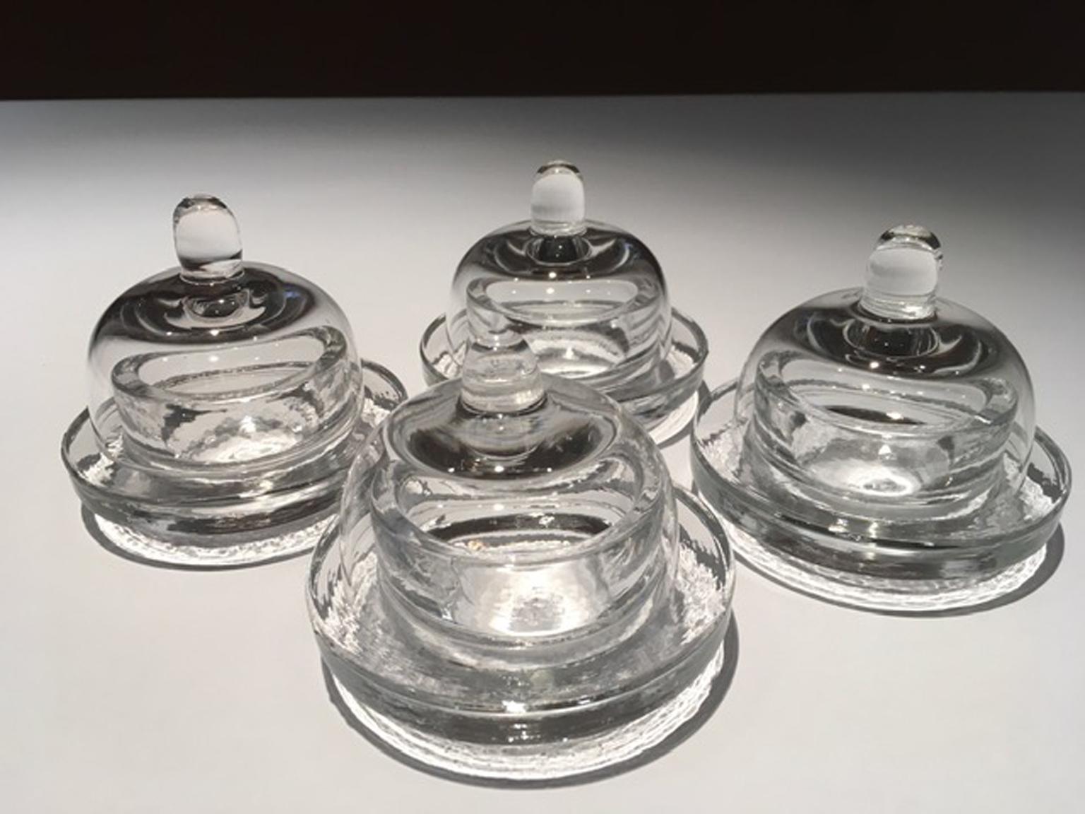 Italy Set of 4 Covered Glass Butter Dishes 7