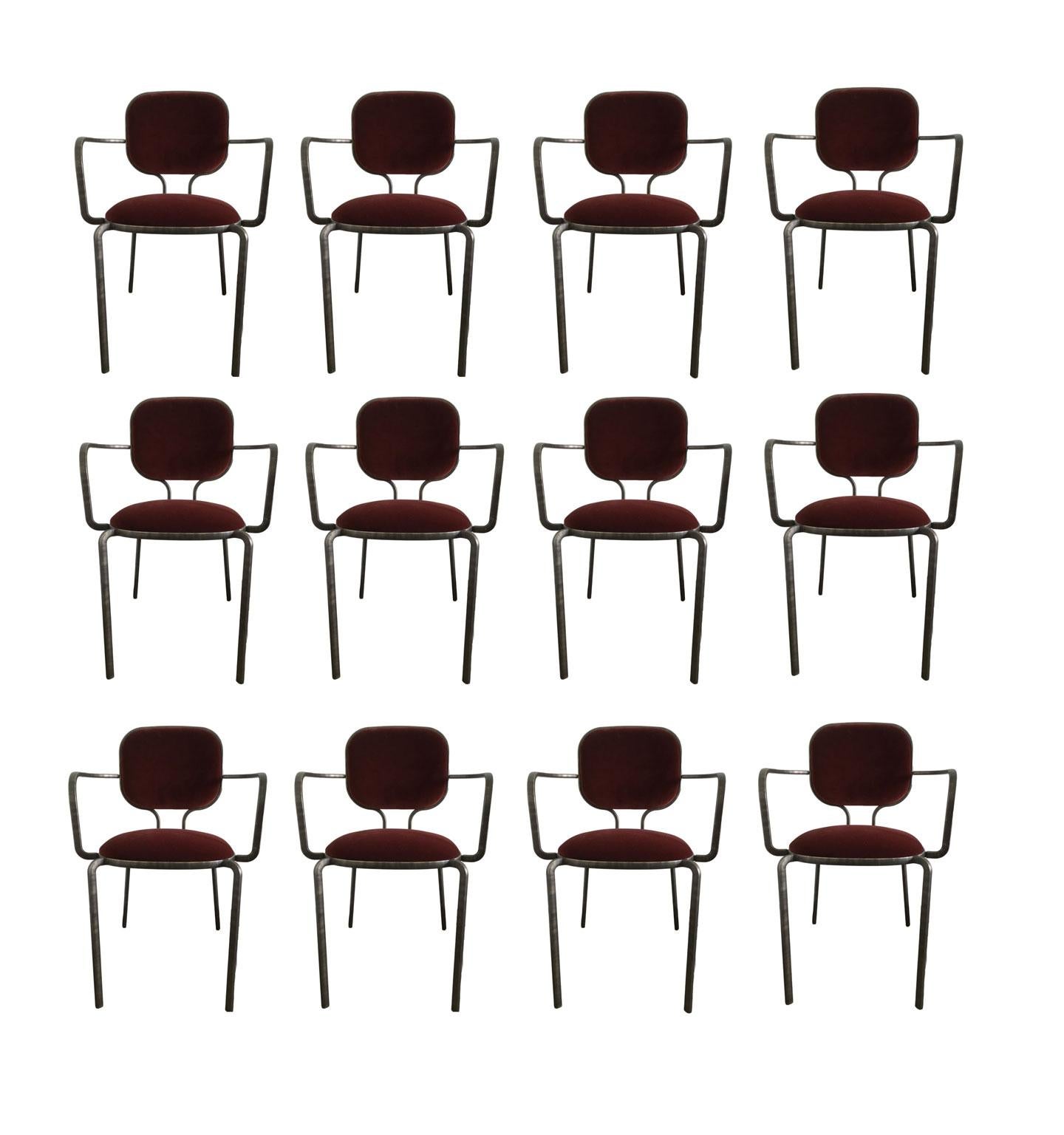 Italia Juego de 6 Sillones de metal bruñido y terciopelo by Ghidini 1961 en venta 10