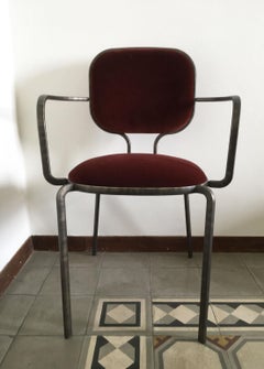 Italy Set 8 Burnished Metal and Velvet Armchairs by Ghidini 1961