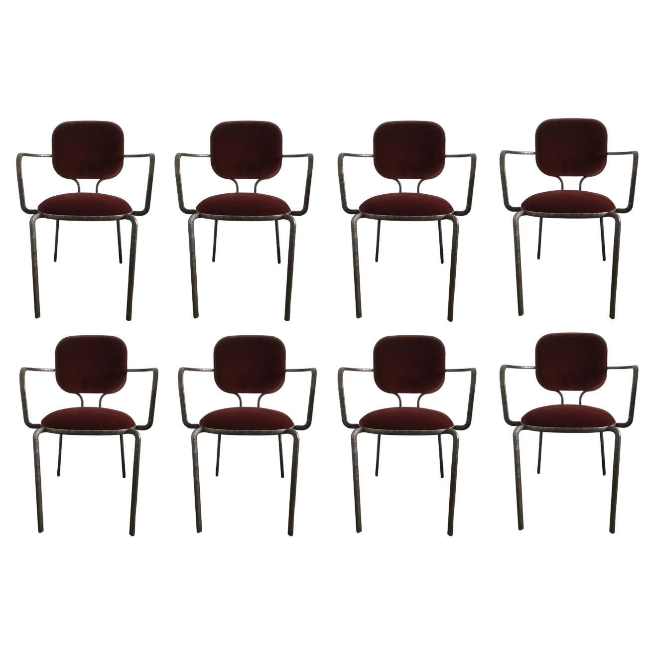Italia Conjunto 8 Sillones de metal bruñido y terciopelo by Ghidini 1961