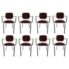 Italia Conjunto 8 Sillones de metal bruñido y terciopelo by Ghidini 1961