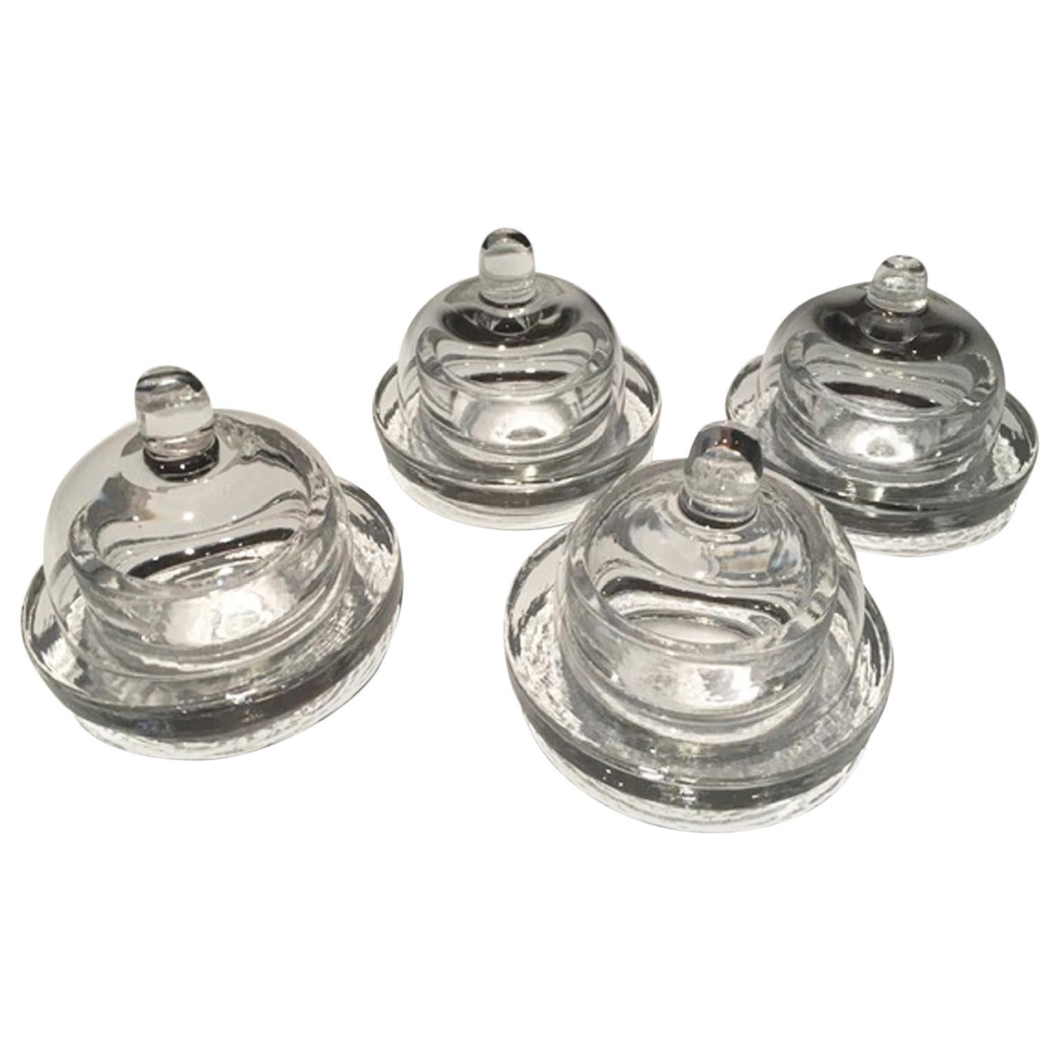Italy Set of 4 Covered Glass Butter Dishes