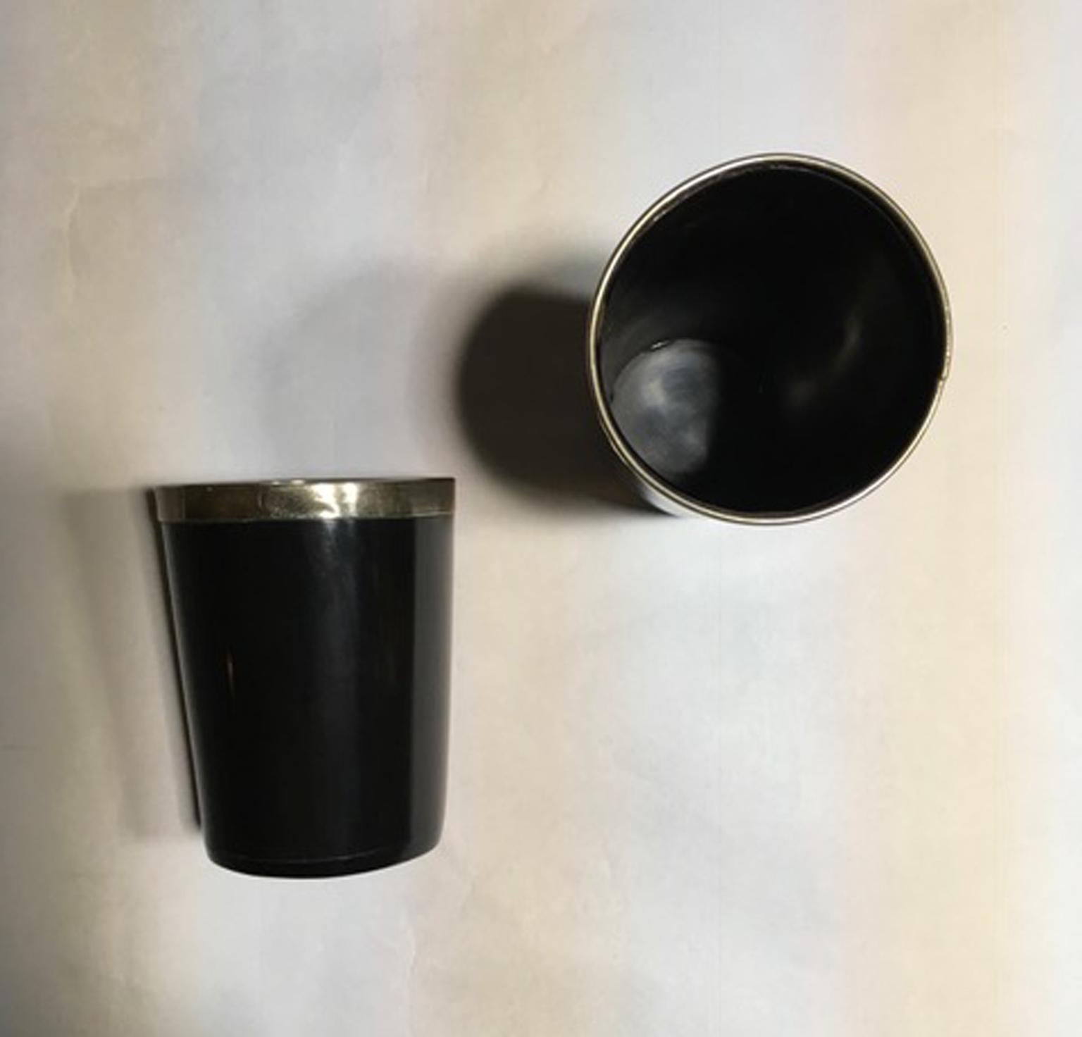 Italie - Ensemble de deux bols en fausse corne noire et métal chromé de style montagneux en vente 3
