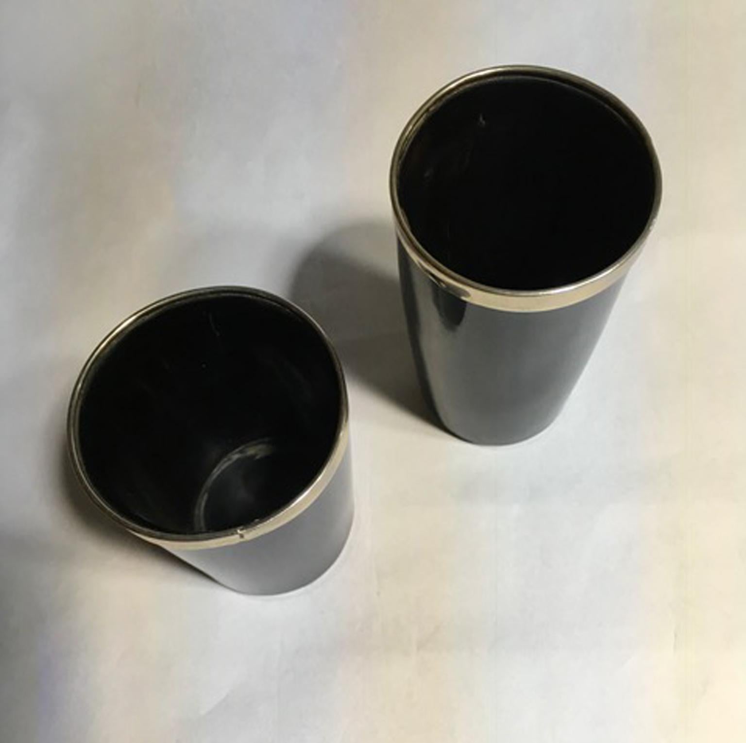 Italie - Ensemble de deux bols en fausse corne noire et métal chromé de style montagneux en vente 8