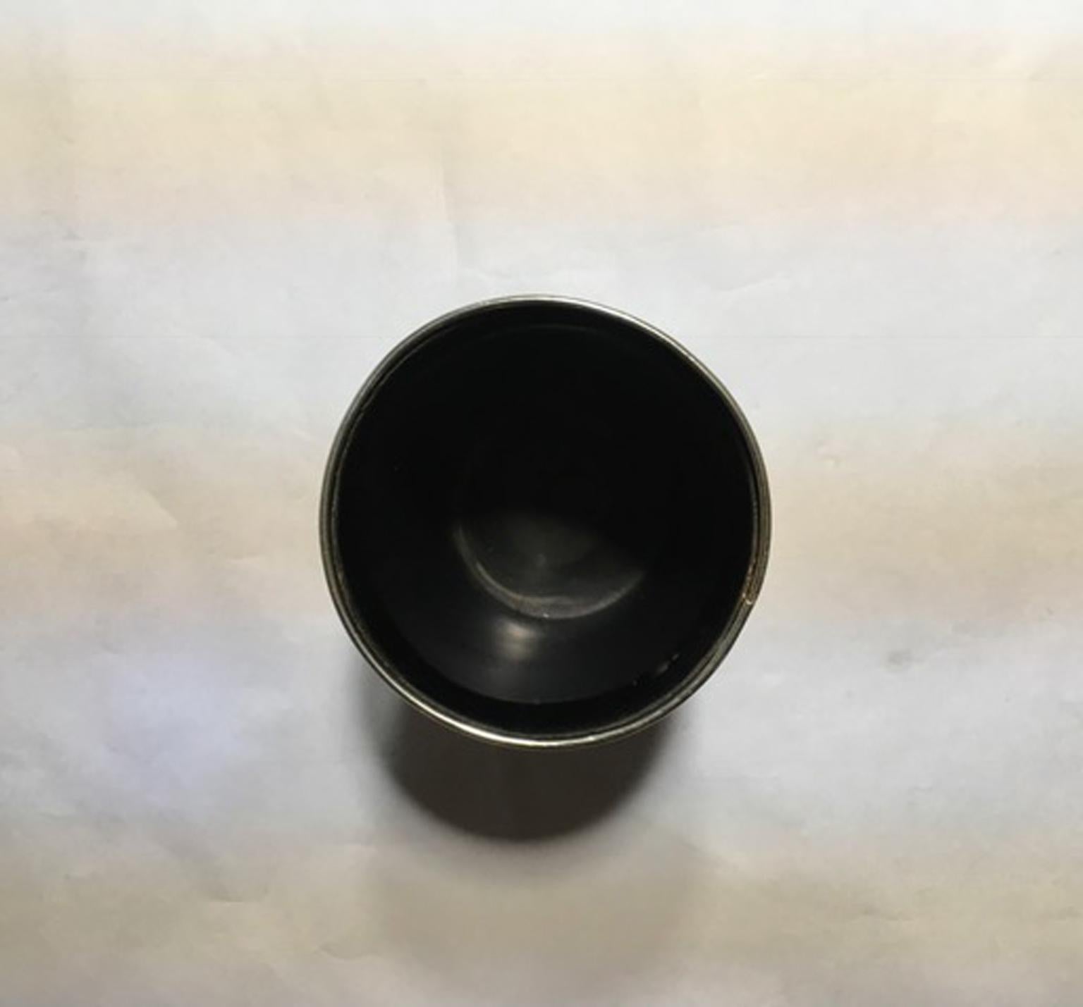 Italie - Ensemble de deux bols en fausse corne noire et métal chromé de style montagneux Excellent état - En vente à Brescia, IT