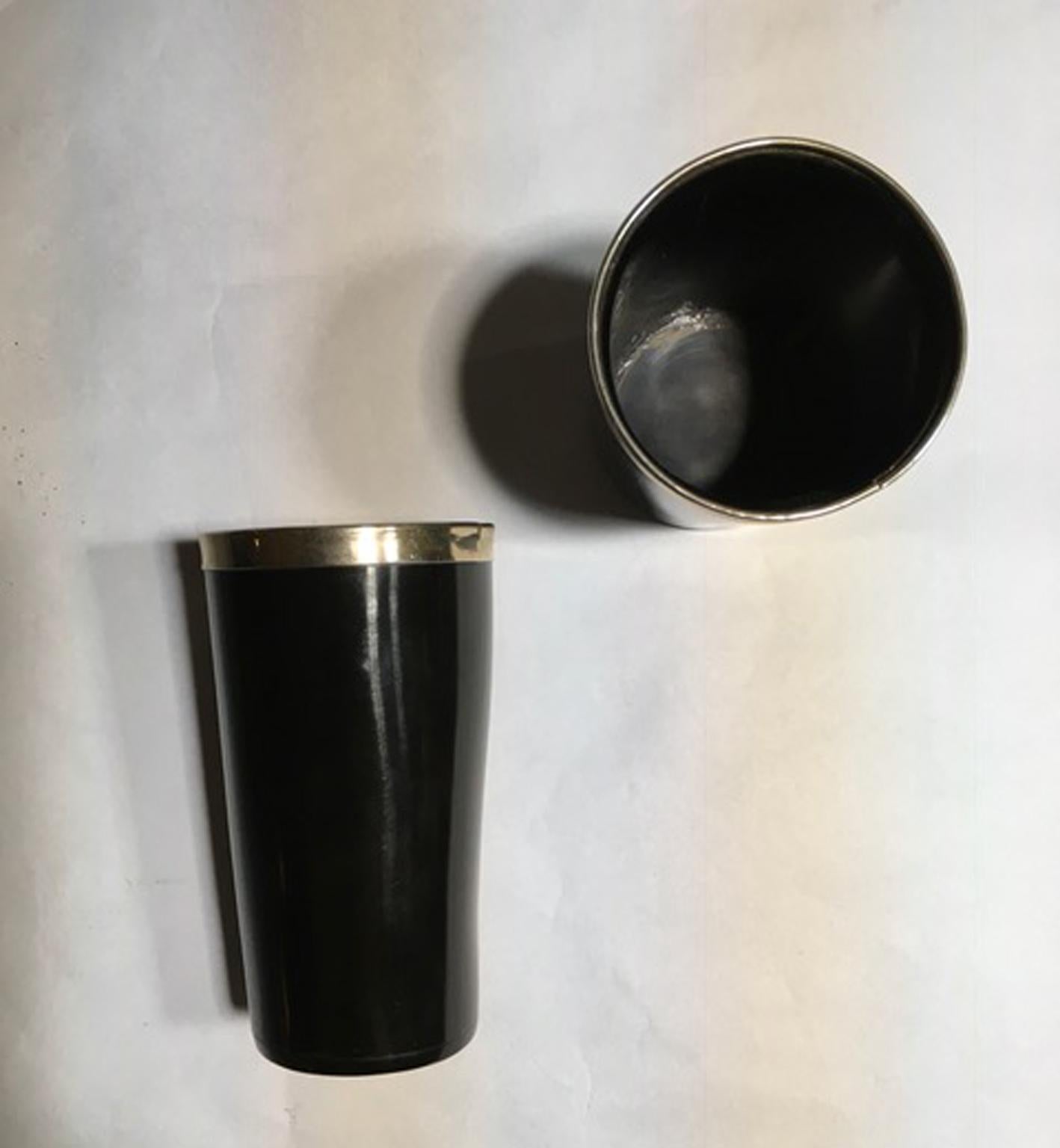 Italie - Ensemble de deux bols en fausse corne noire et métal chromé de style montagneux en vente 2