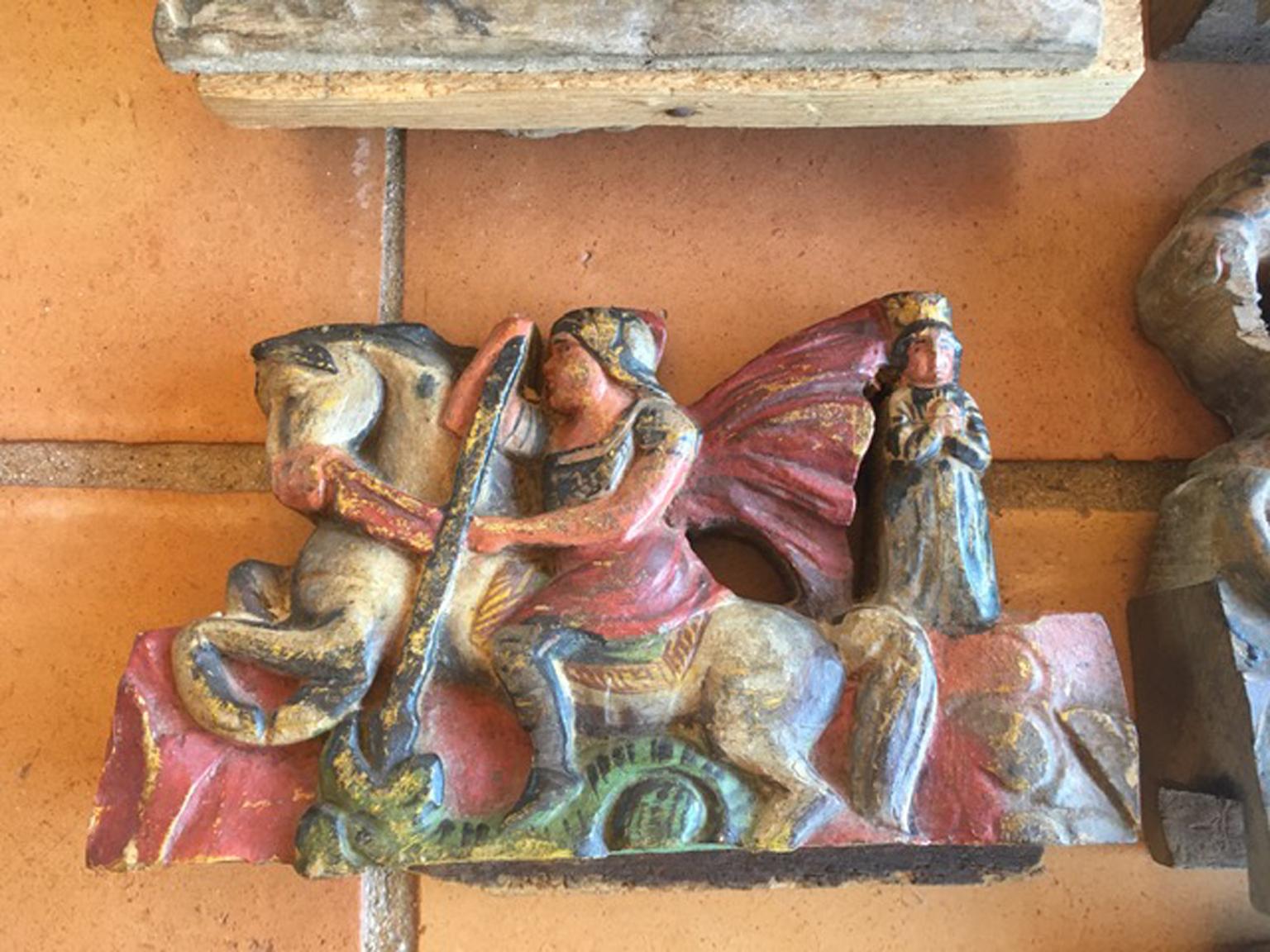 Italy Sicily Late 19th Century Set 7 Kitchen Wooden Tiles with Rural Scenes In Good Condition For Sale In Brescia, IT