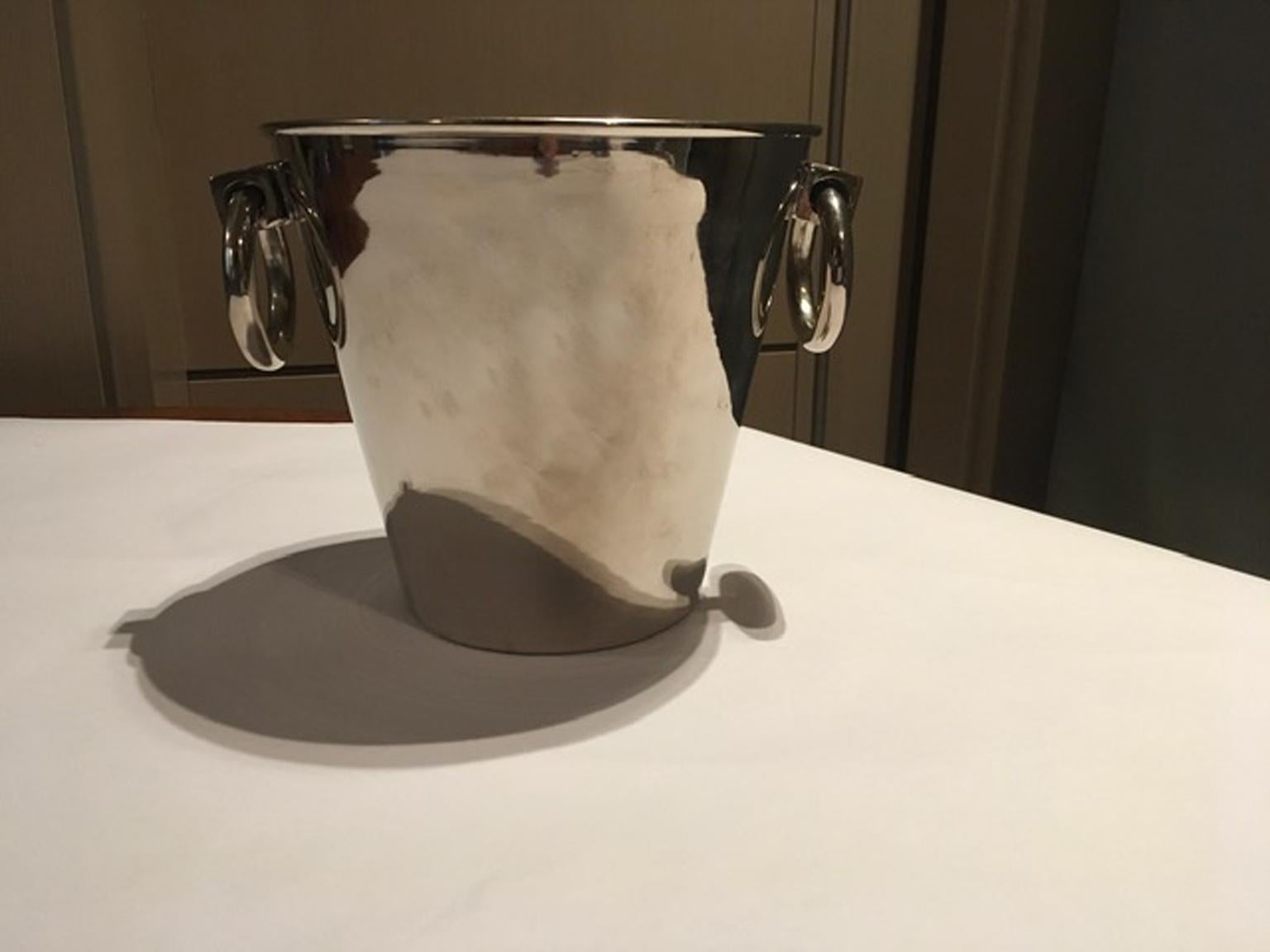 Italy Silver Plated Ice Bucket with Rings For Sale 4