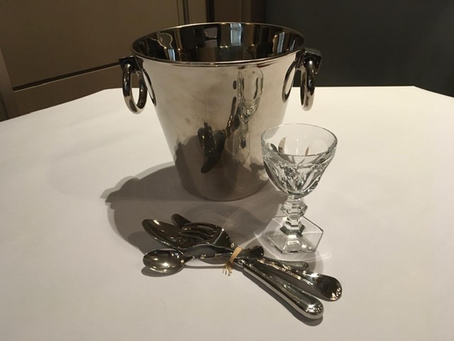 Italy Silver Plated Ice Bucket with Rings For Sale 5