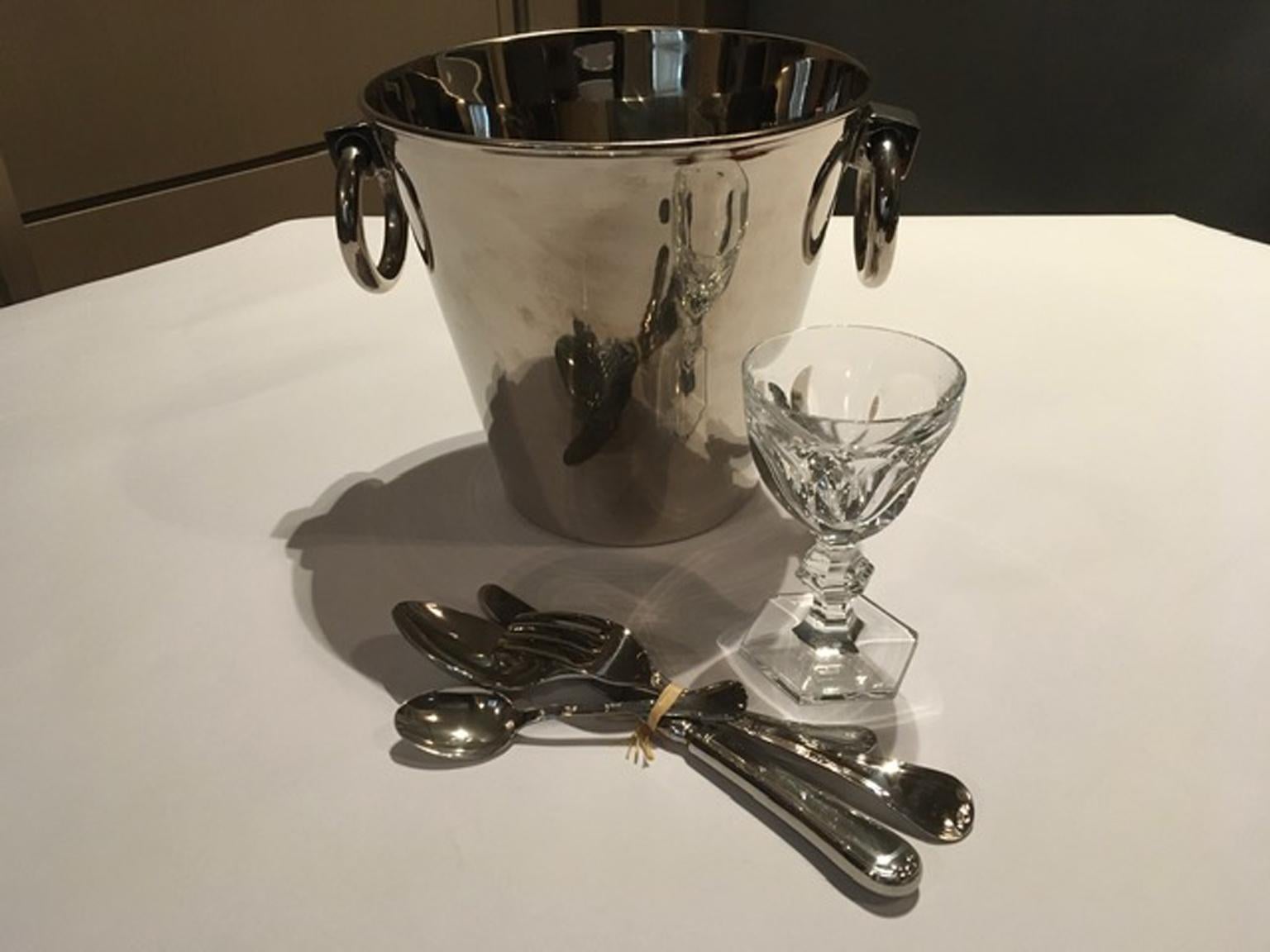Italy Silver Plated Ice Bucket with Rings For Sale 7