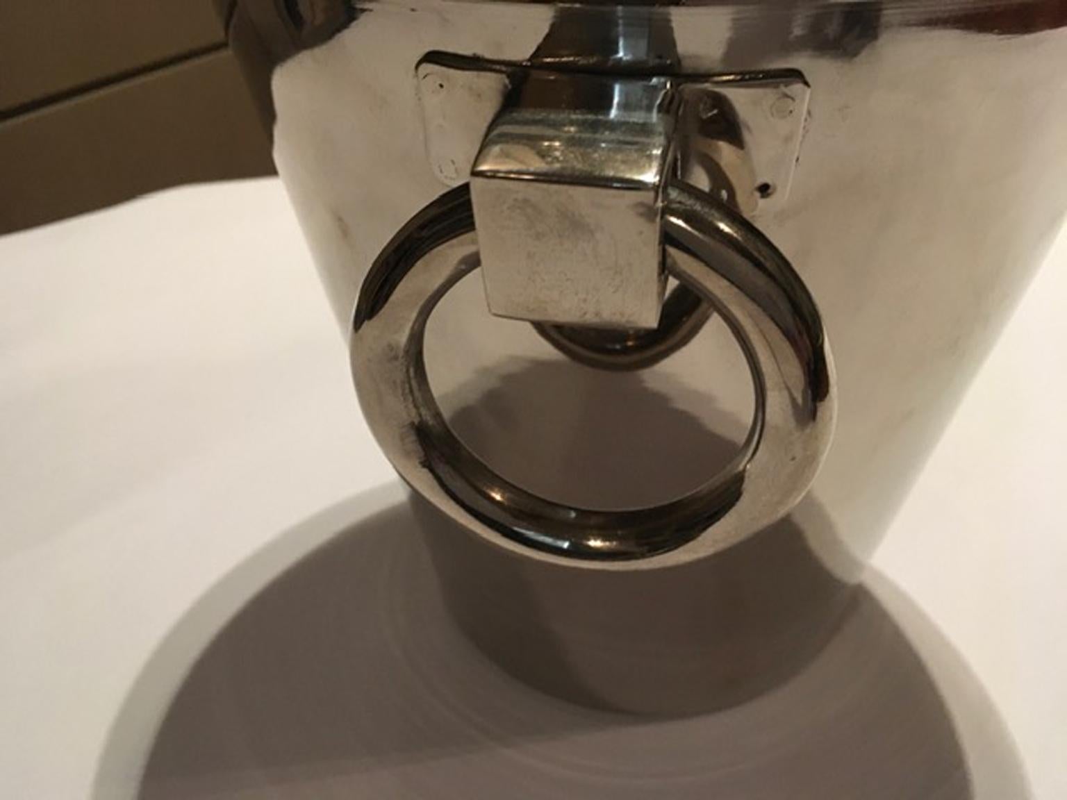 Modern Italy Silver Plated Ice Bucket with Rings For Sale