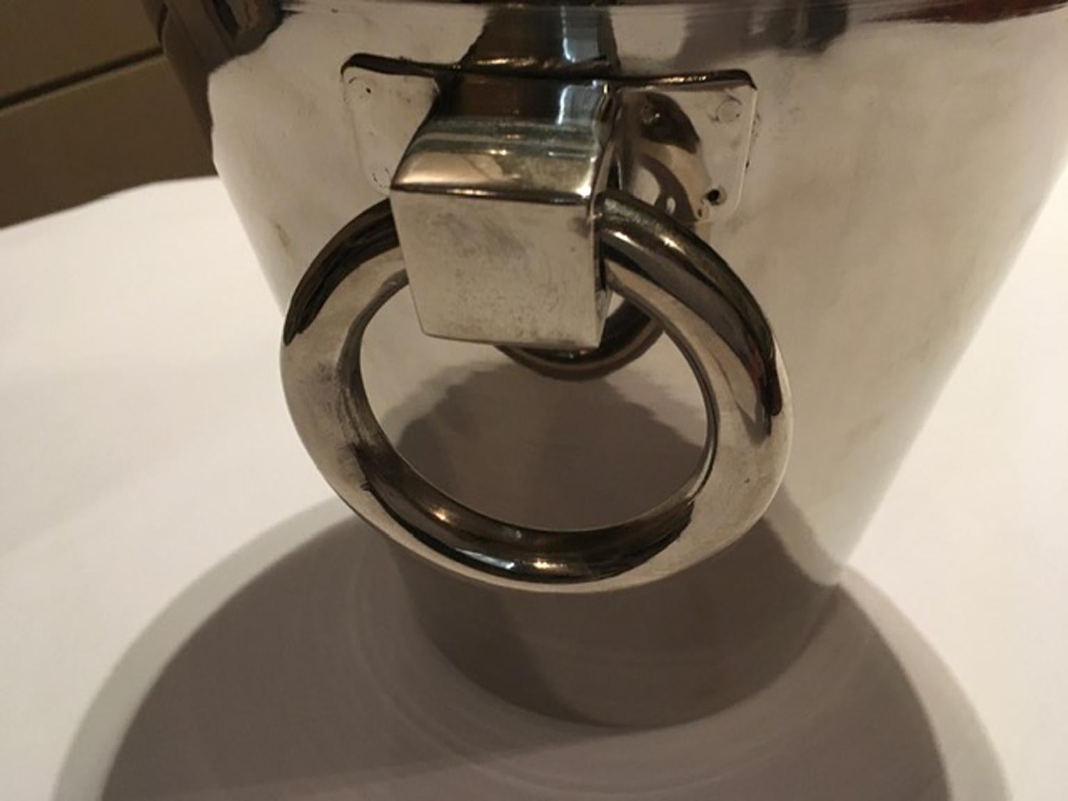Italian Italy Silver Plated Ice Bucket with Rings For Sale