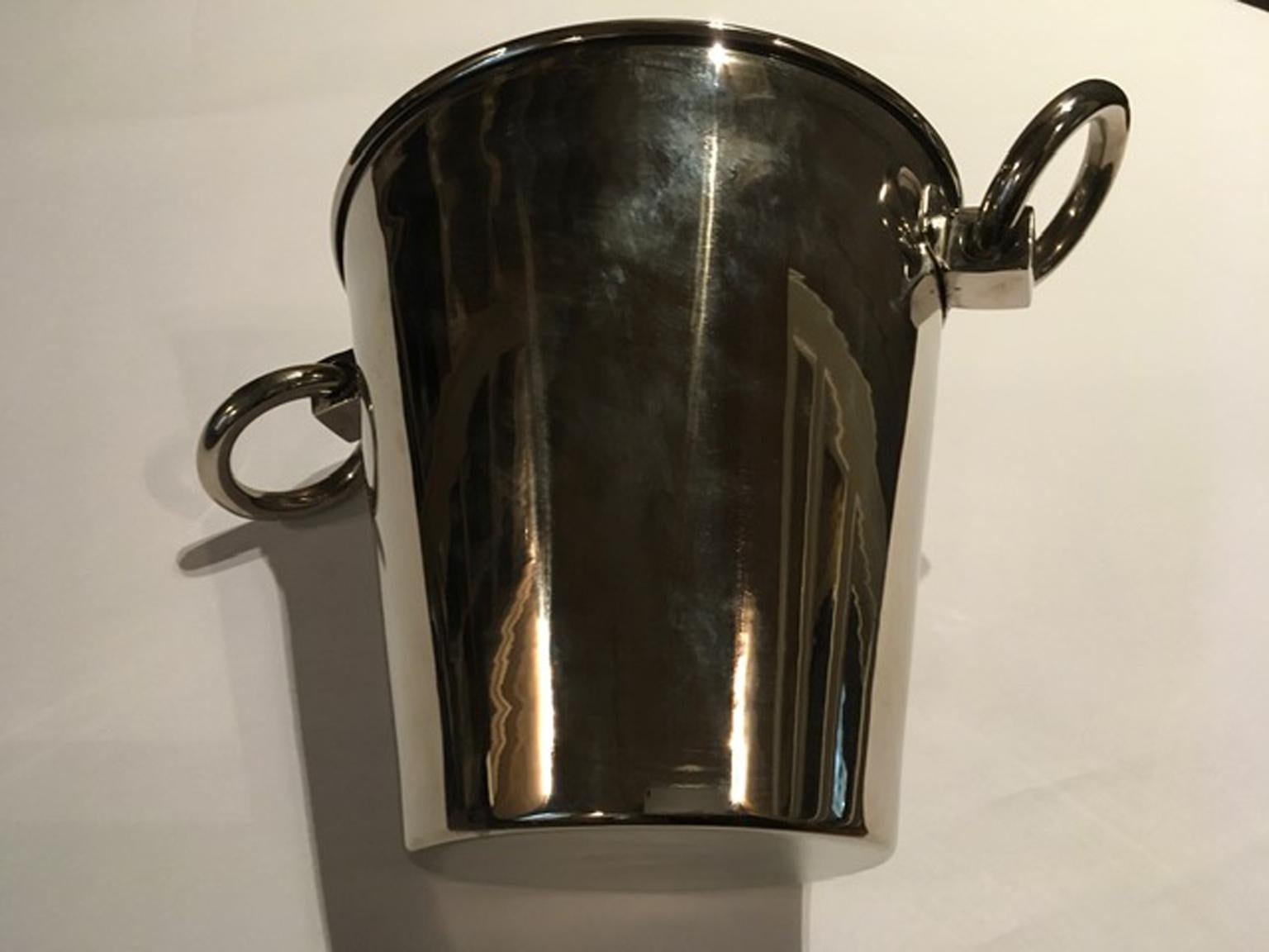 Italy Silver Plated Ice Bucket with Rings For Sale 2