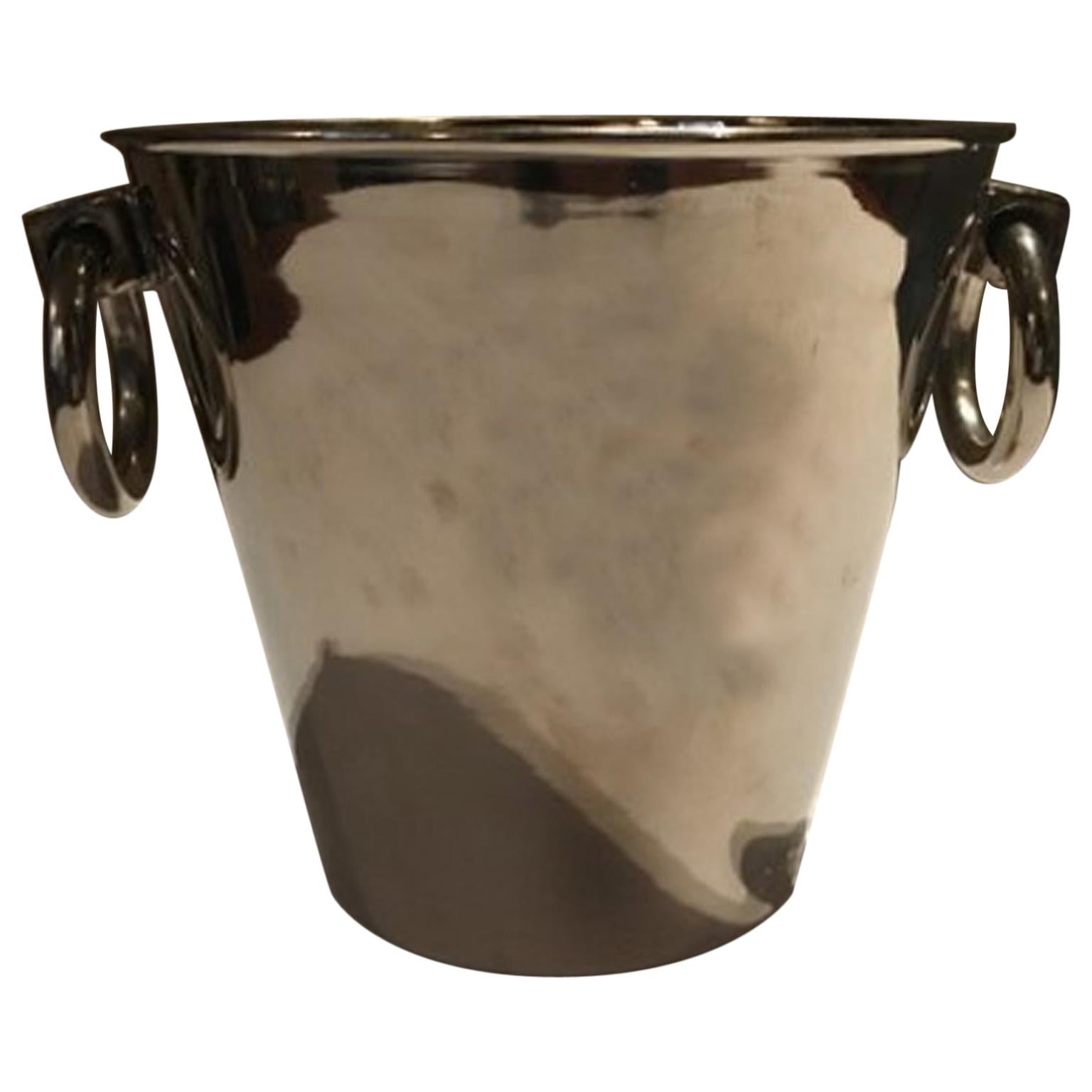 Italy Silver Plated Ice Bucket with Rings For Sale