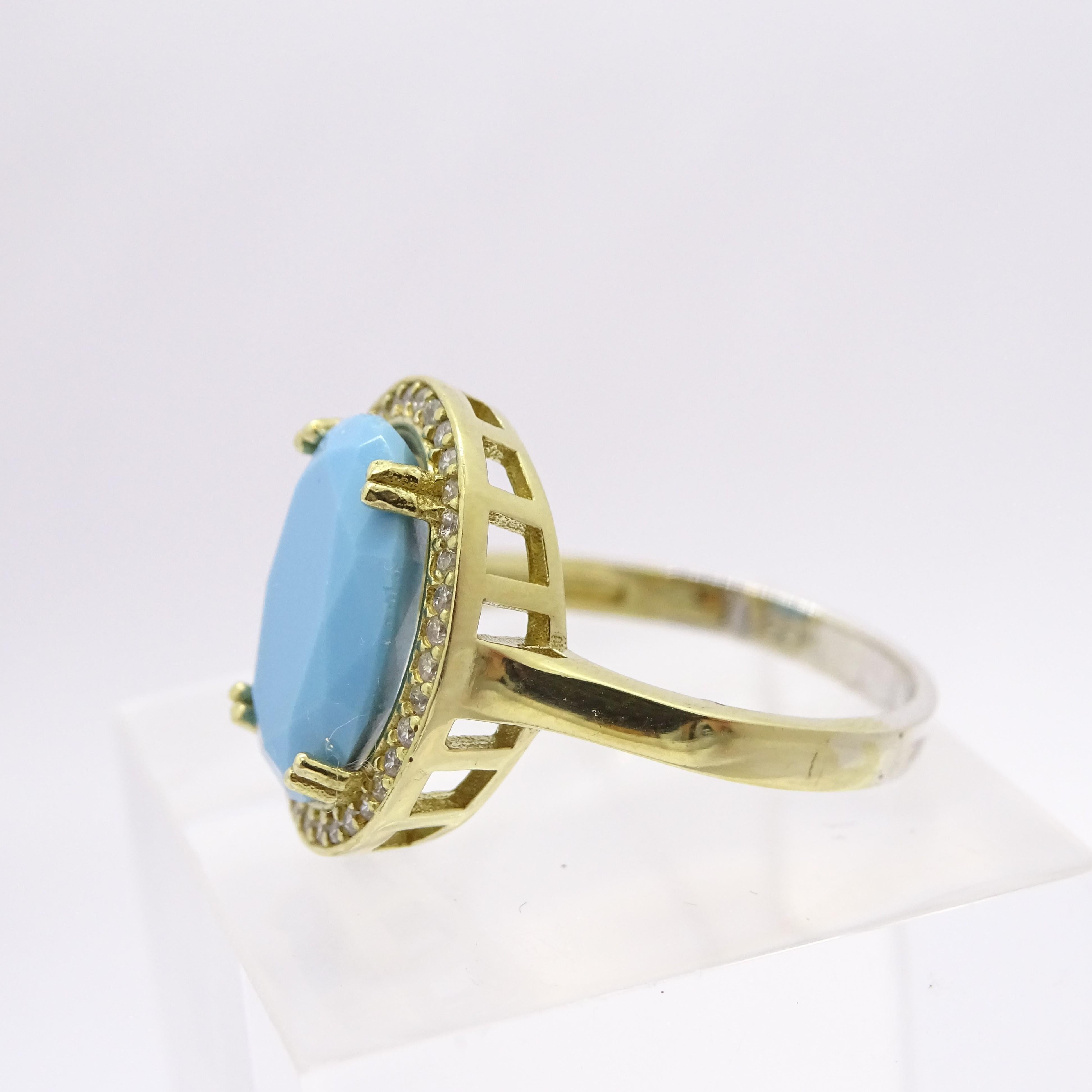 Italy Silver Turquoise central stone and zircons ring , engagement ring For Sale 5