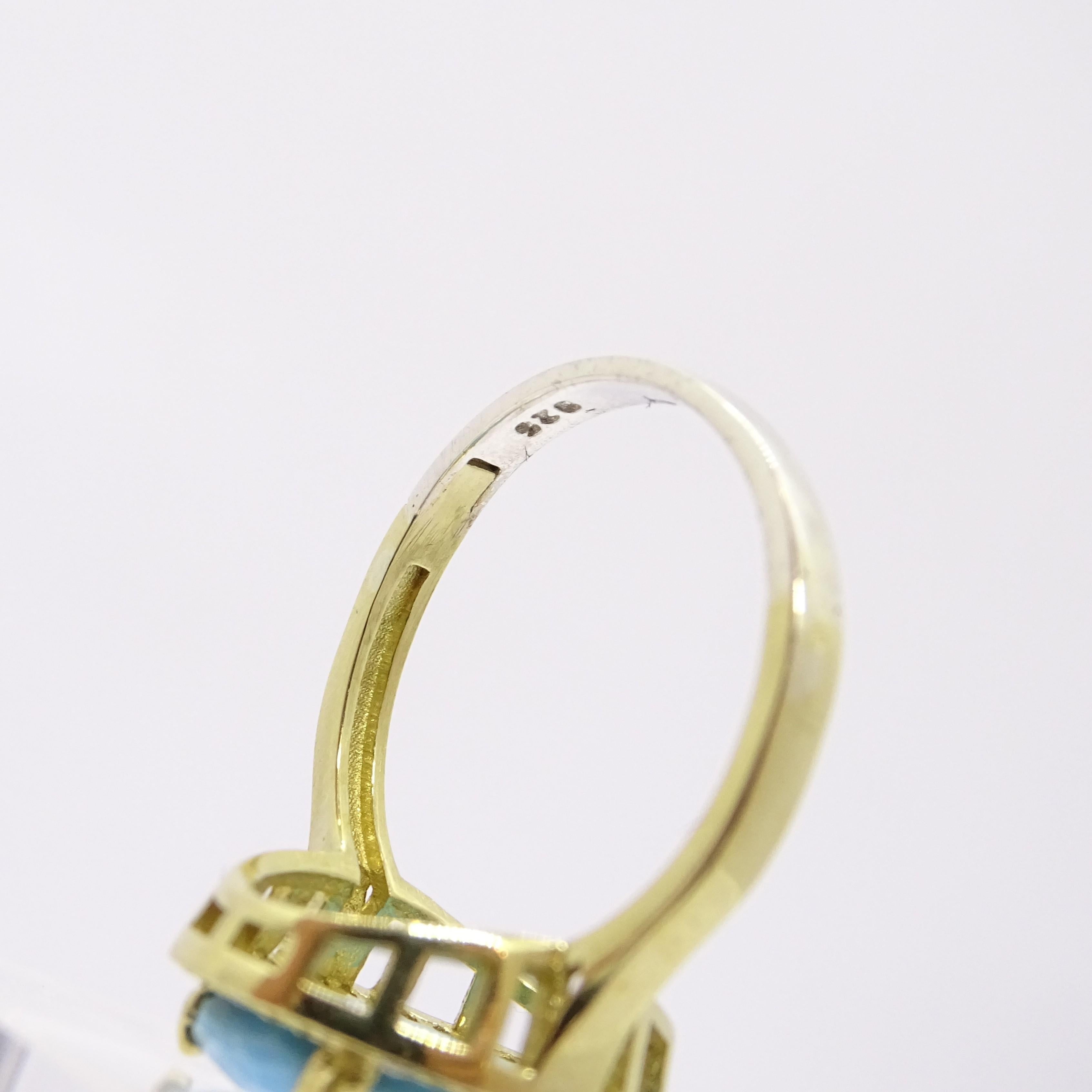 Italy Silver Turquoise central stone and zircons ring , engagement ring For Sale 6