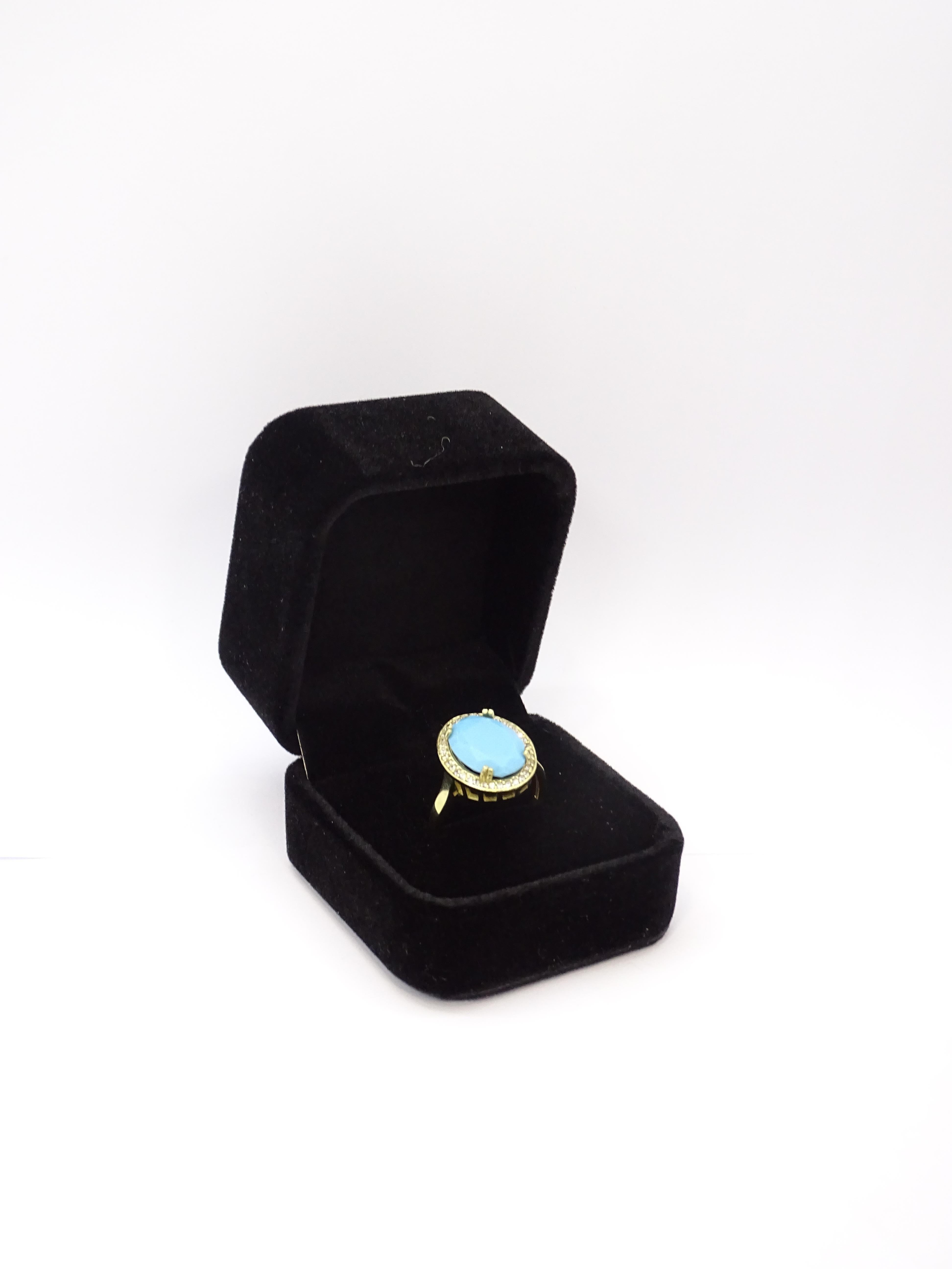 Italy Silver Turquoise central stone and zircons ring , engagement ring For Sale 8