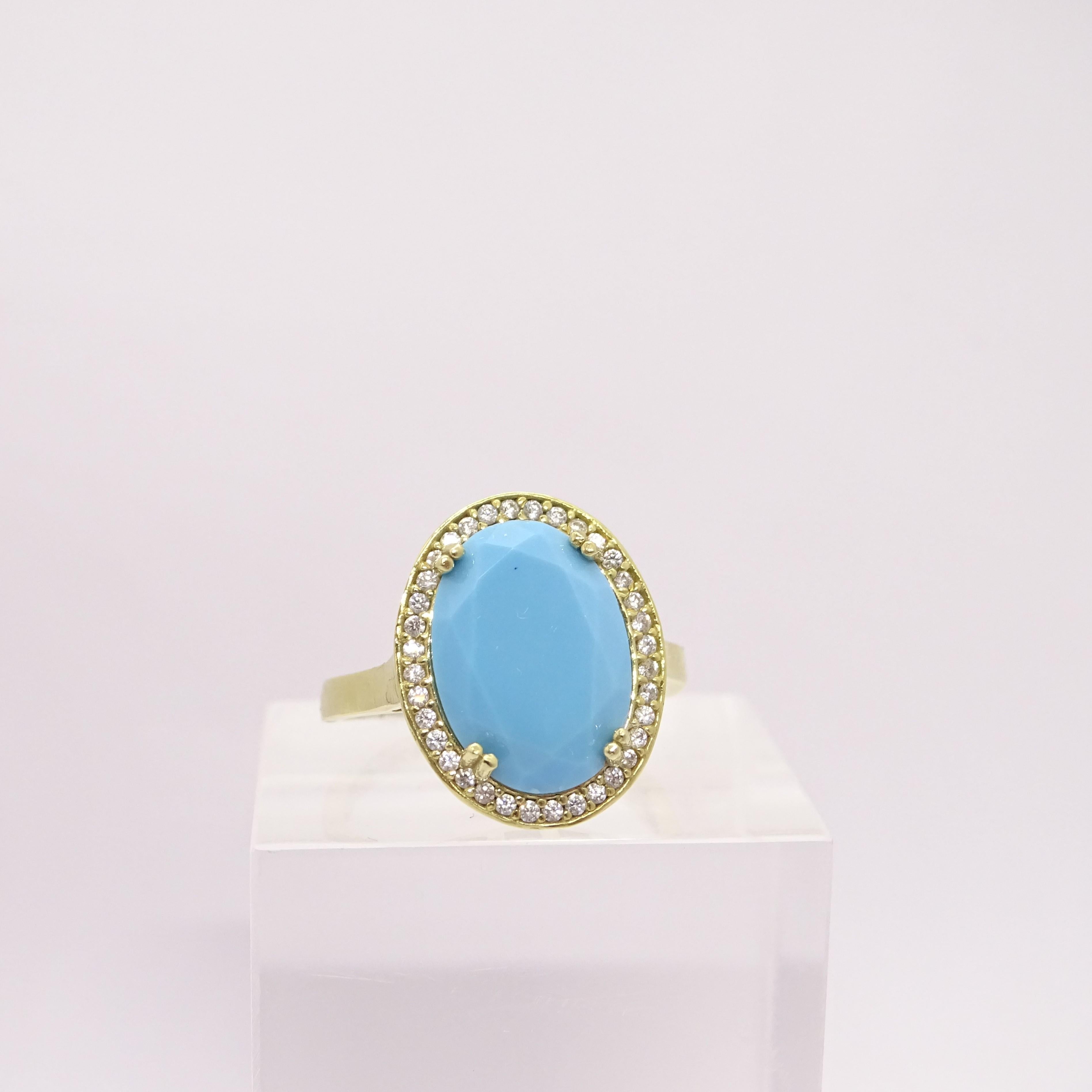 Italy Silver Turquoise central stone and zircons ring , engagement ring For Sale 9