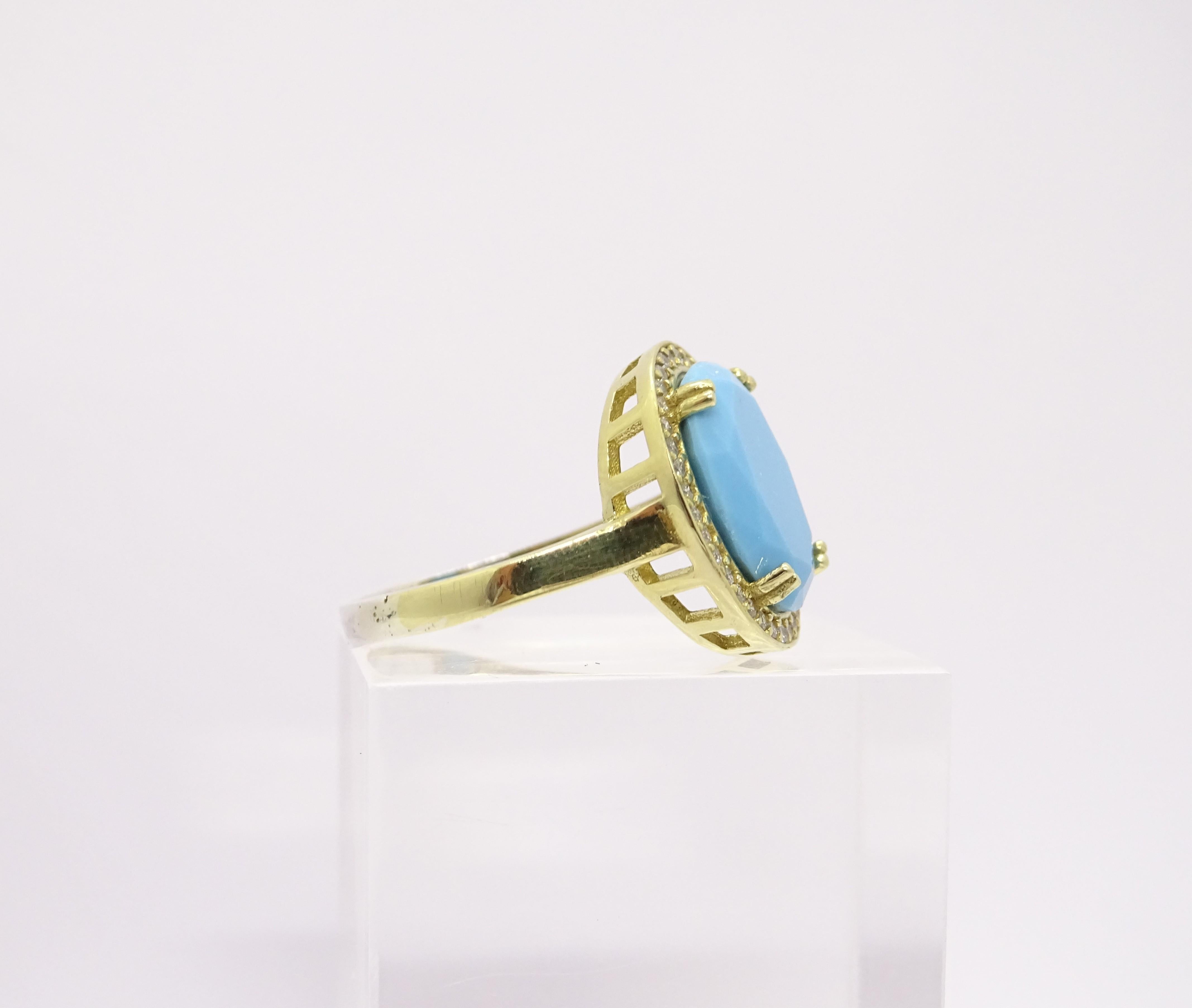 Italy Silver Turquoise central stone and zircons ring , engagement ring For Sale 10