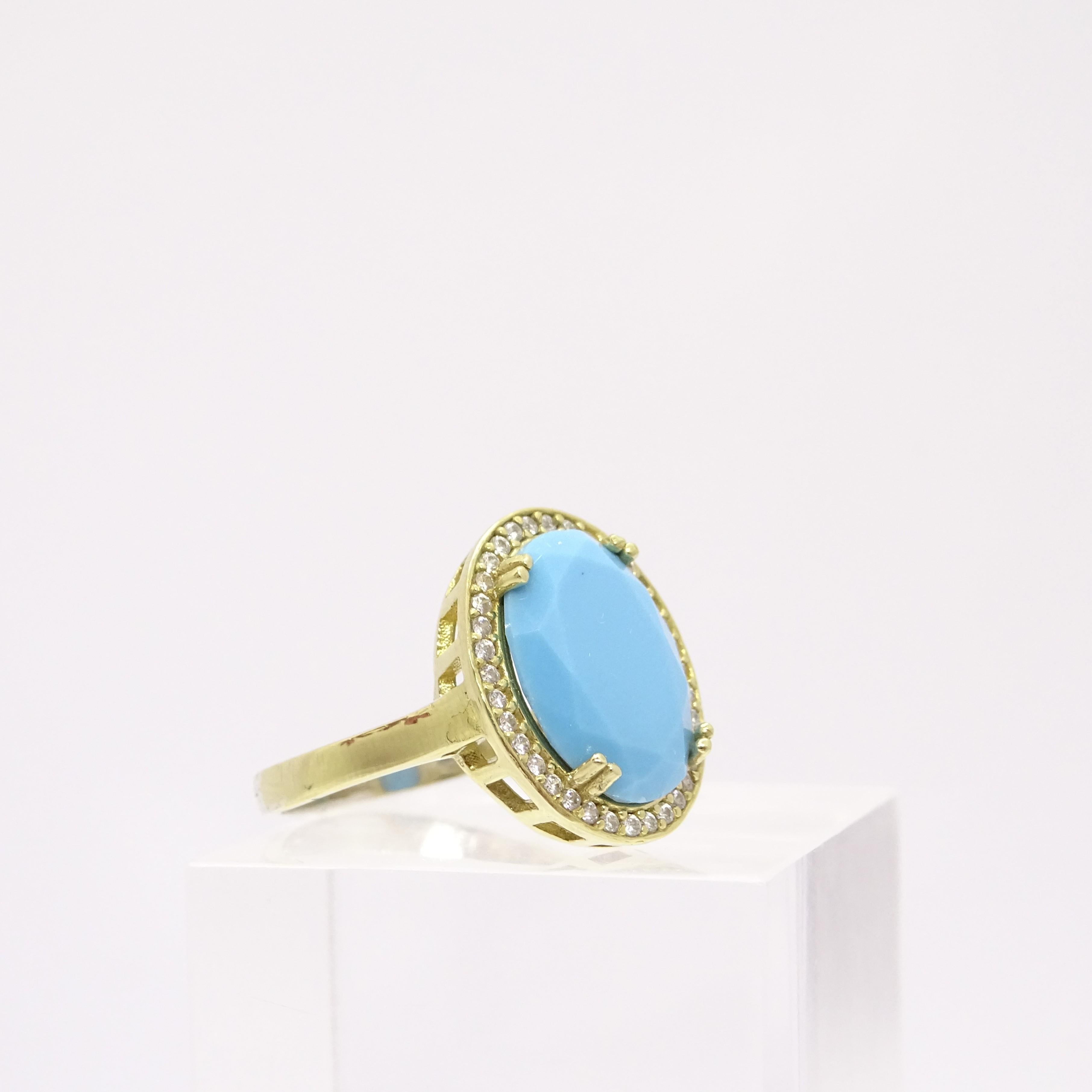 Italy Silver Turquoise central stone and zircons ring , engagement ring For Sale 11