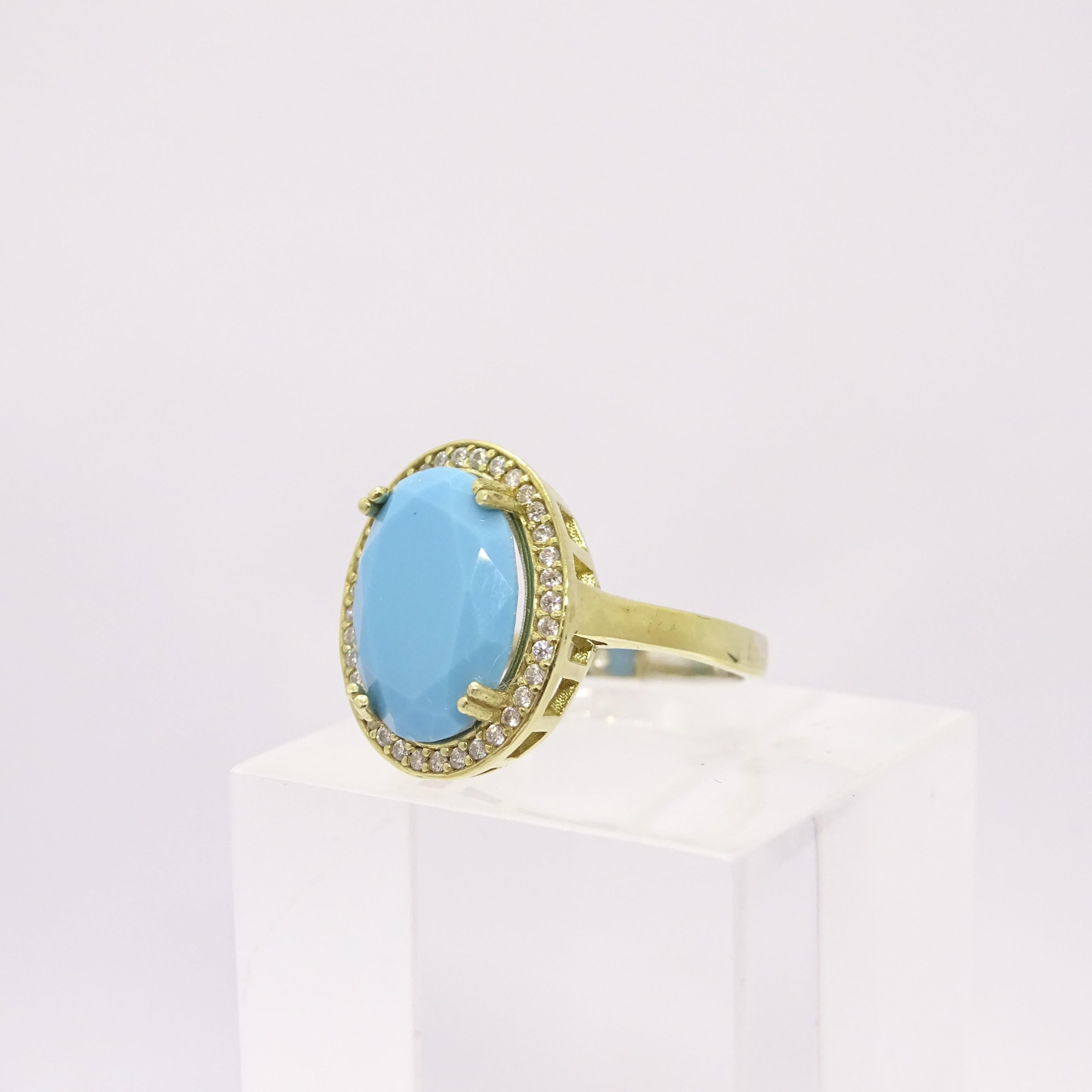 Italy Silver Turquoise central stone and zircons ring , engagement ring For Sale 12