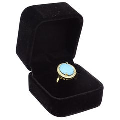 Italy Silver Turquoise central stone and zircons ring , engagement ring