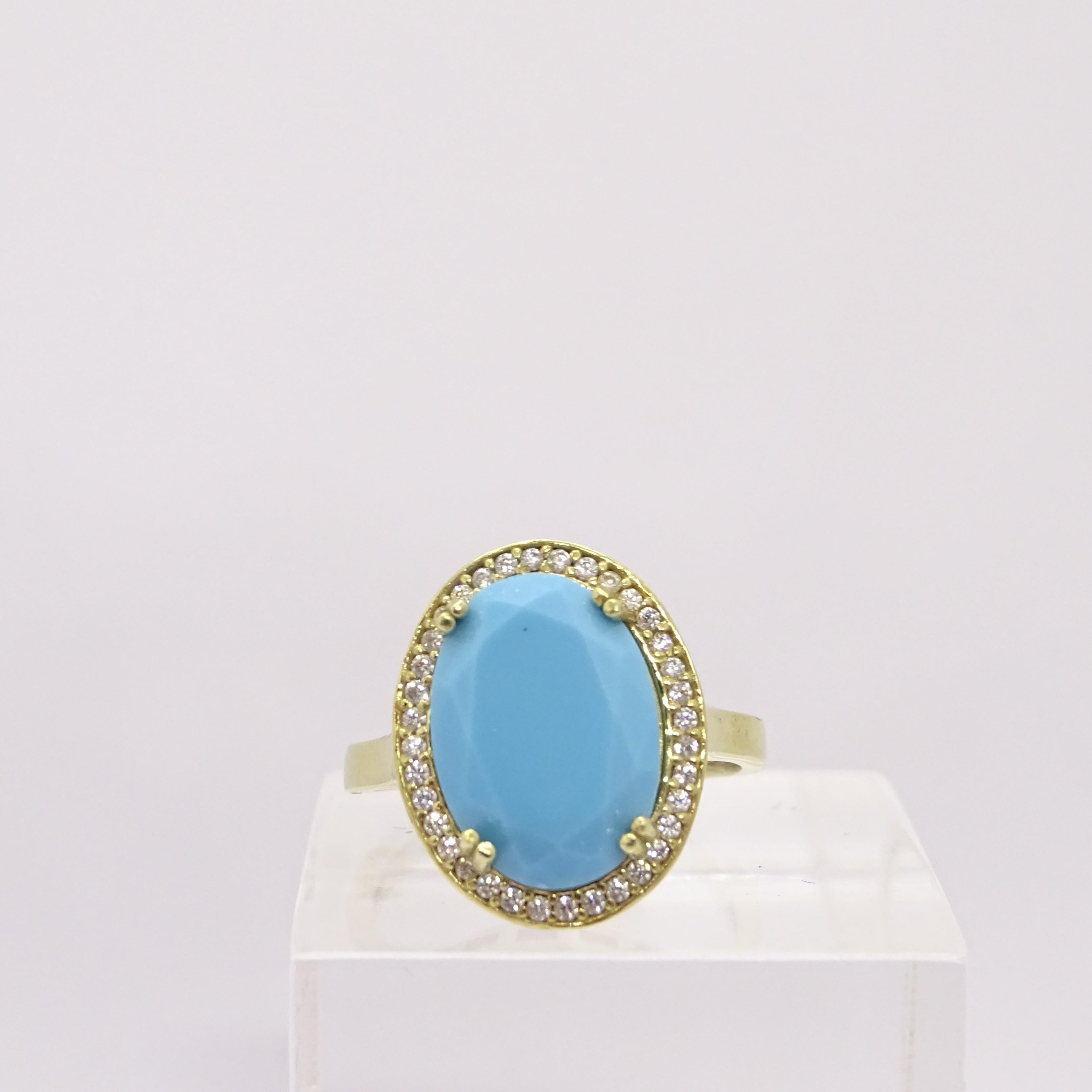 Italy Silver Turquoise central stone and zircons ring , engagement ring For Sale 2
