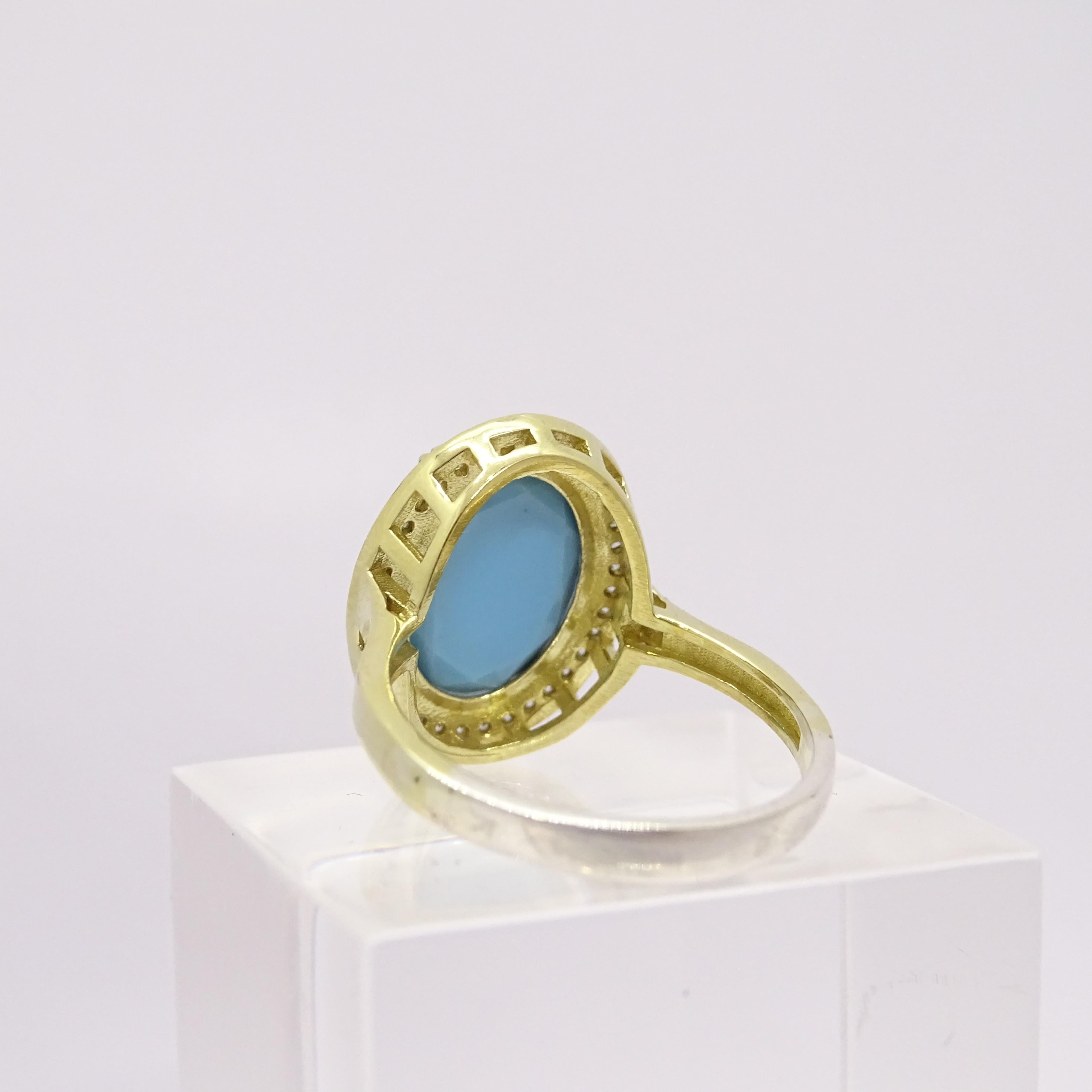 Italy Silver Turquoise central stone and zircons ring , engagement ring For Sale 4