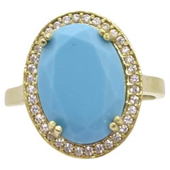 Italy Silver Turquoise central stone and zircons ring , engagement ring