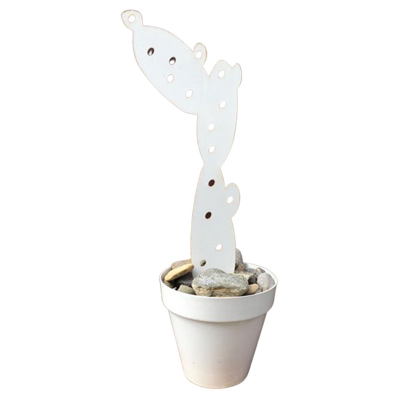 Italy Urano Palma Wrought Iron White Cactus in Vase for Garden Decor For Sale
