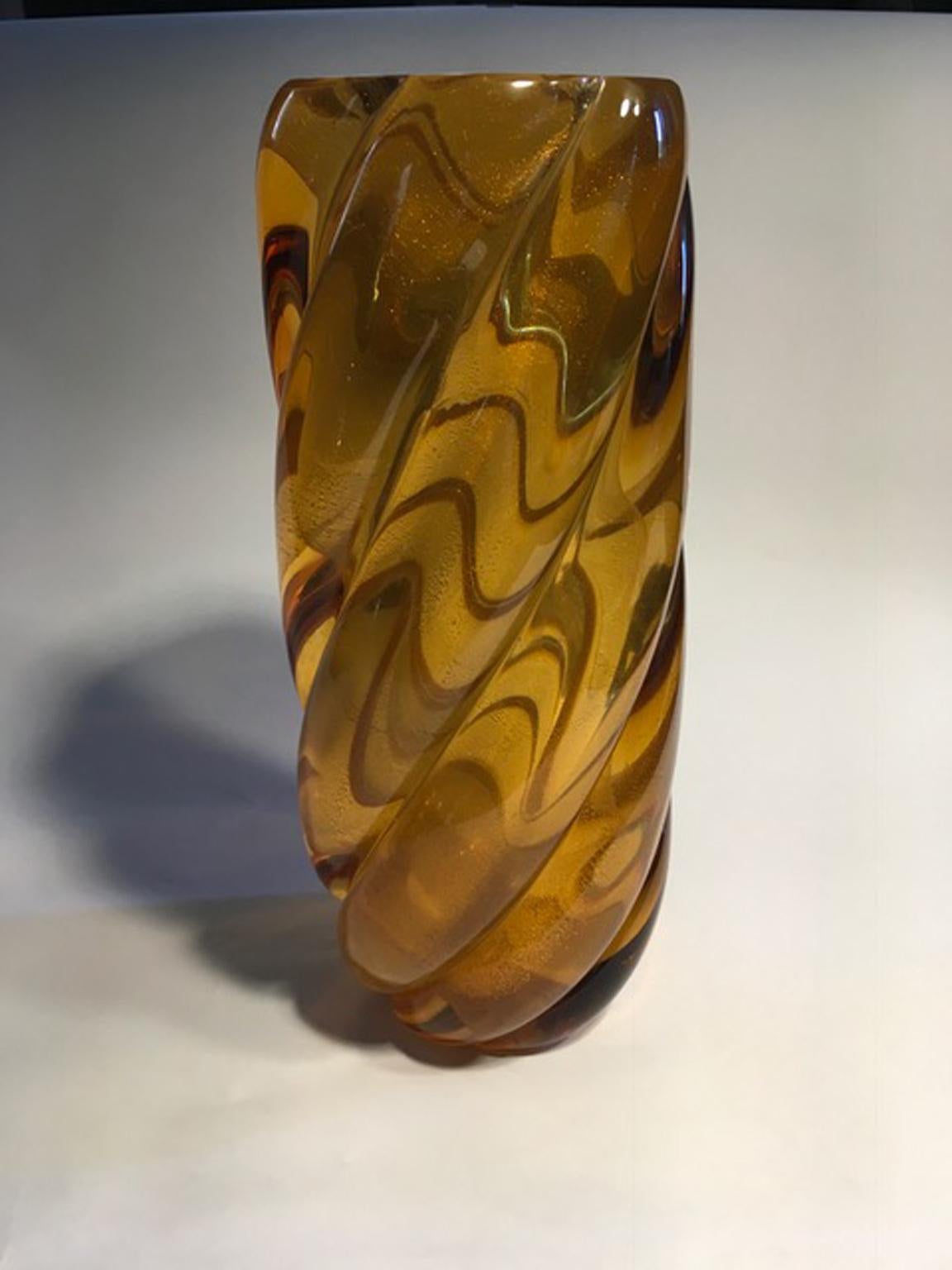 Italy Seguso Murano Mid-Century Modern Design Amber Color Blown Glass Vase 6