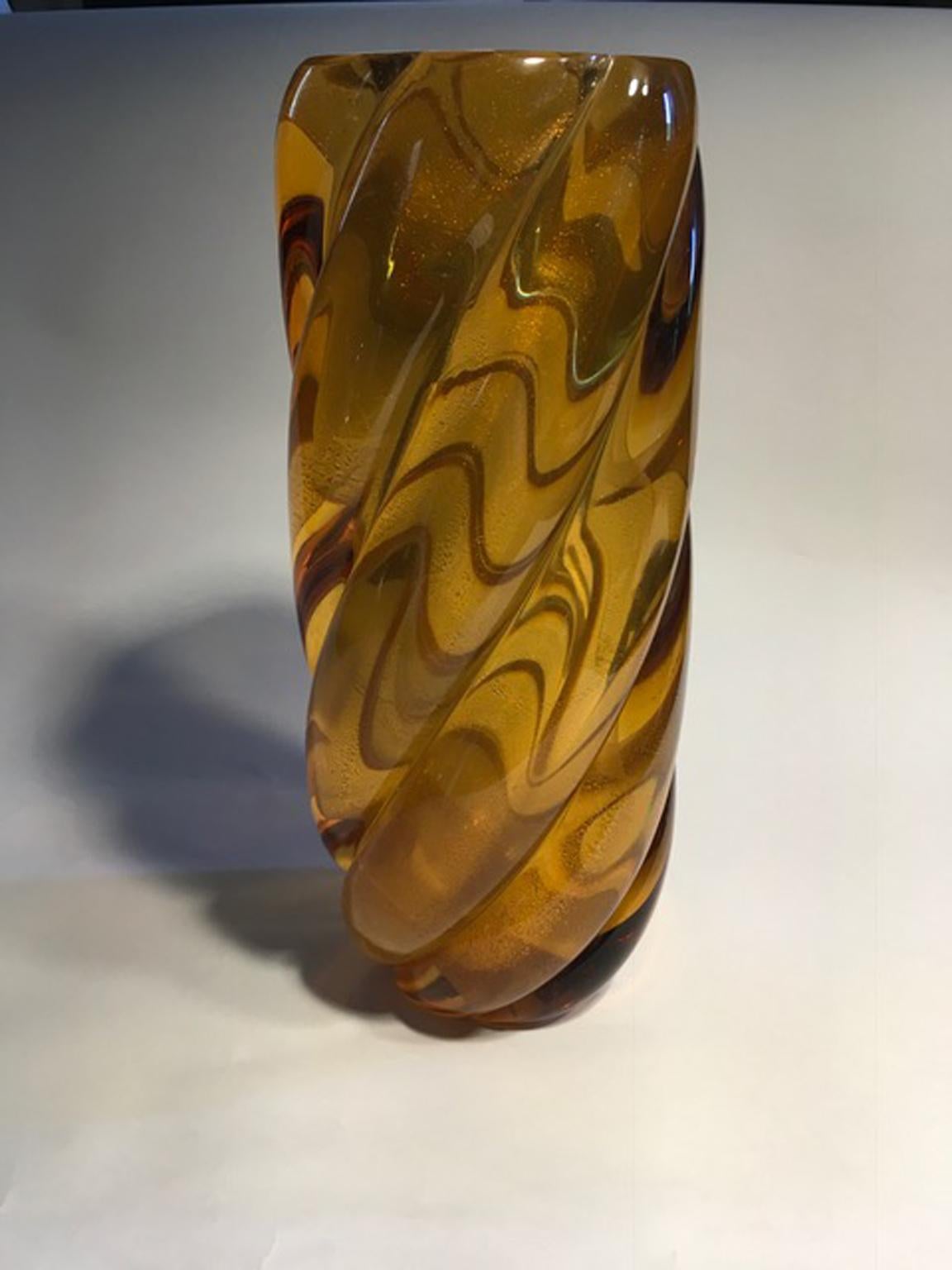 Italy Seguso Murano Mid-Century Modern Design Amber Color Blown Glass Vase 8