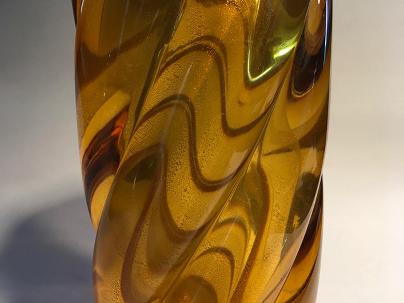 Mid-20th Century Italy Seguso Murano Mid-Century Modern Design Amber Color Blown Glass Vase