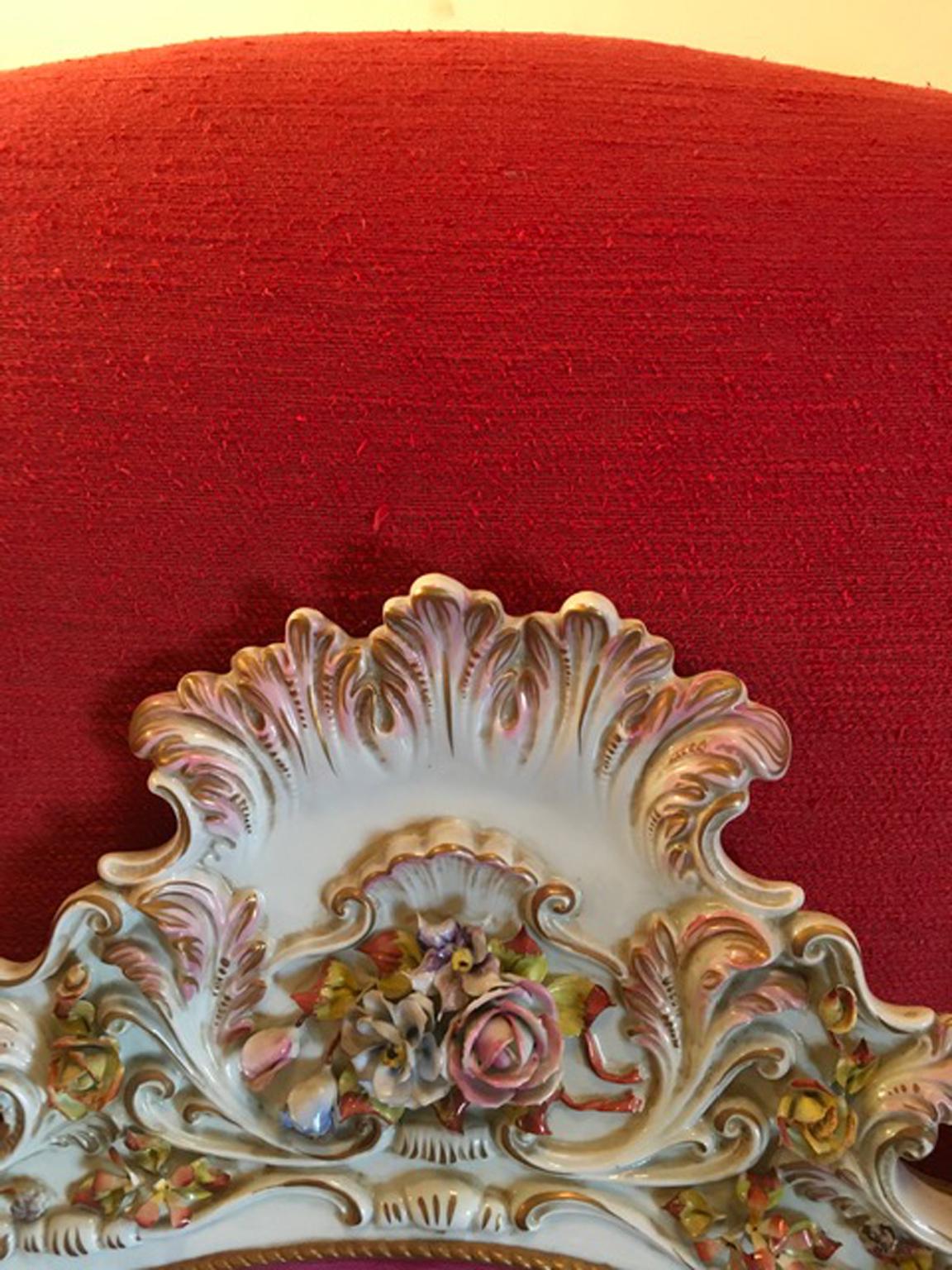 Italy Mid-20th Century Capodimonte Porcelain Mirror with Flowers 3