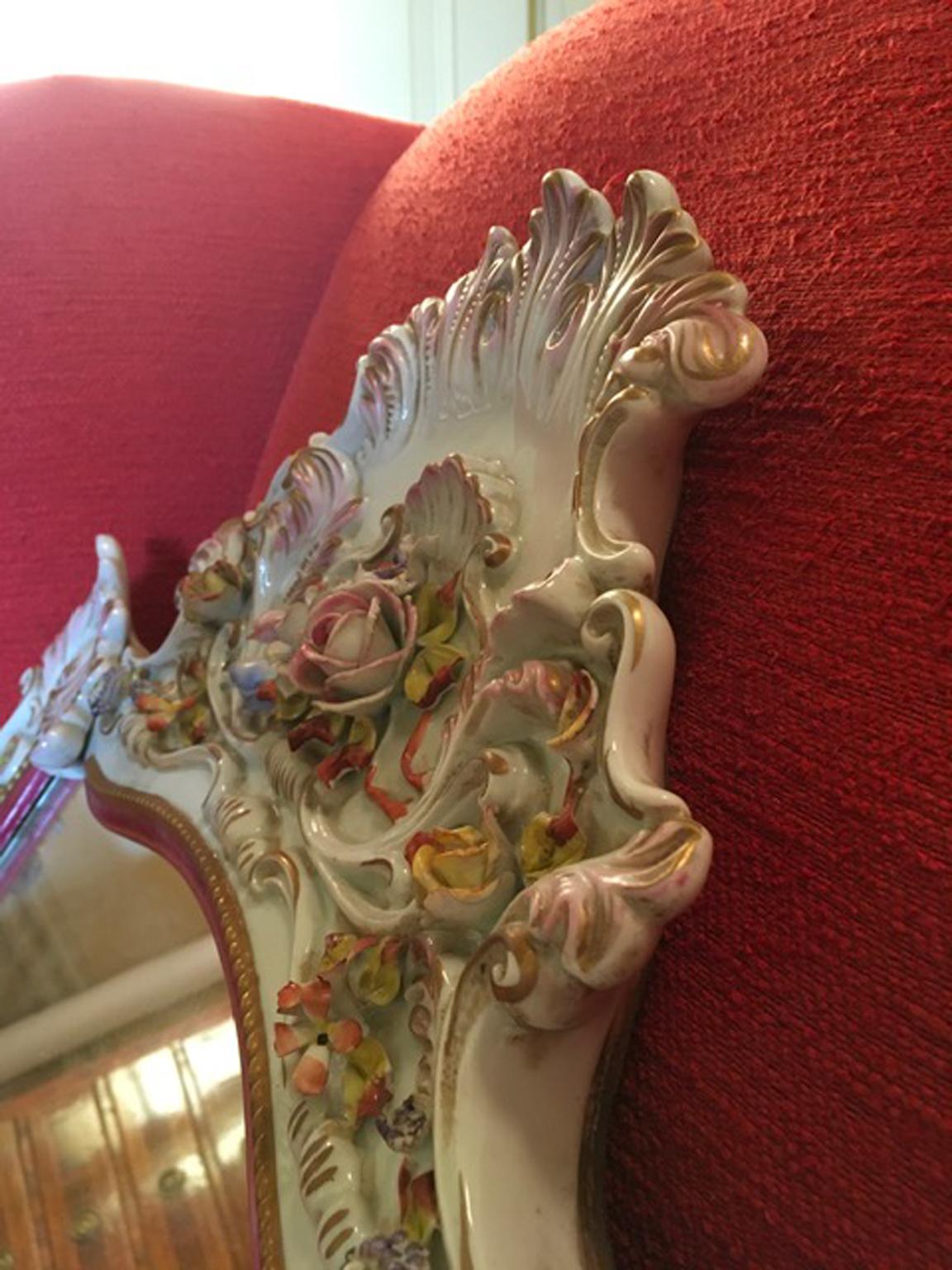 Italy Mid-20th Century Capodimonte Porcelain Mirror with Flowers 5