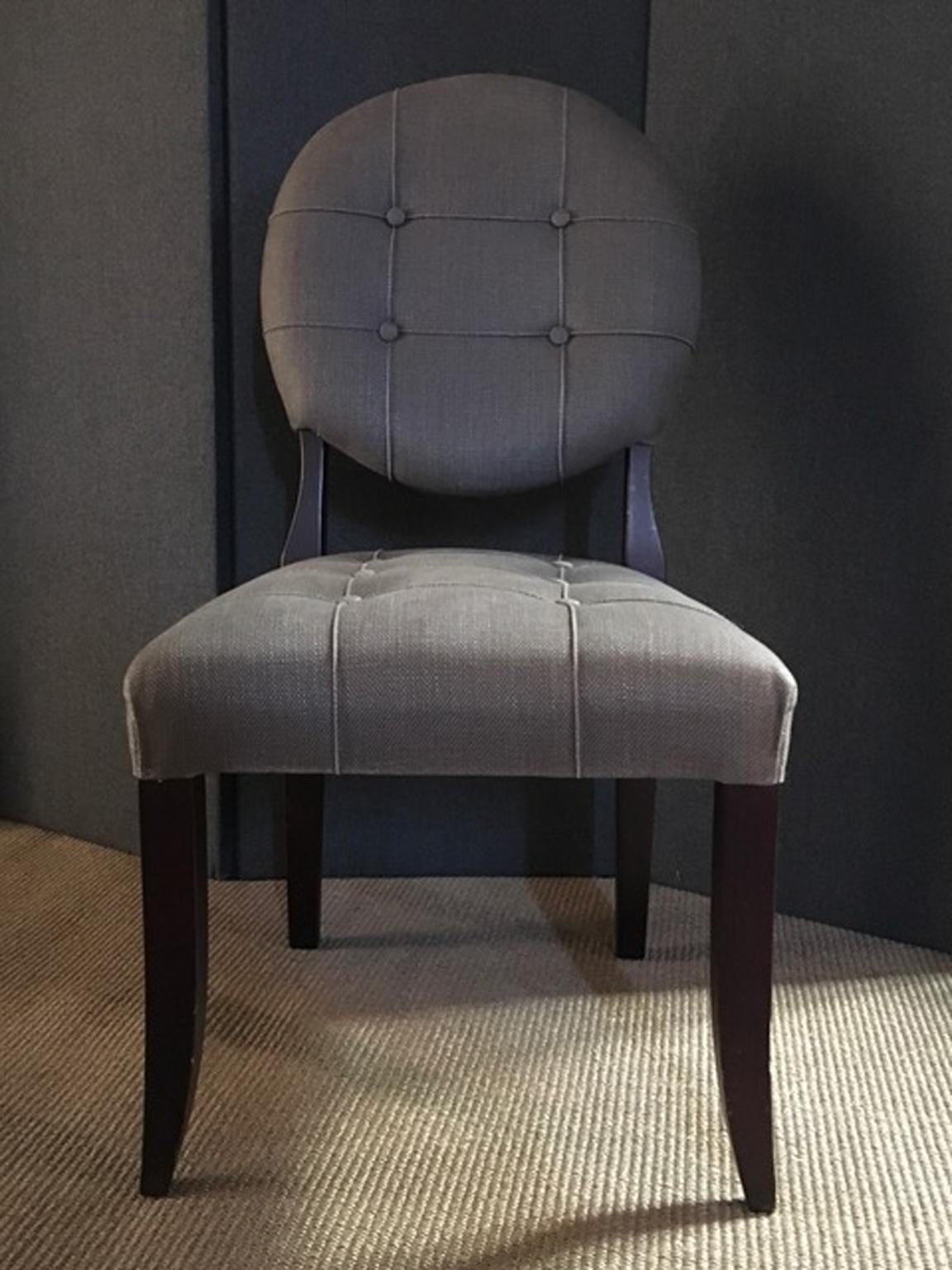 Italian Italy Wooden and Linen Upholstered Chair with Oval Back in Modern Style