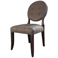 Italy Wooden and Linen Upholstered Chair with Oval Back in Modern Style