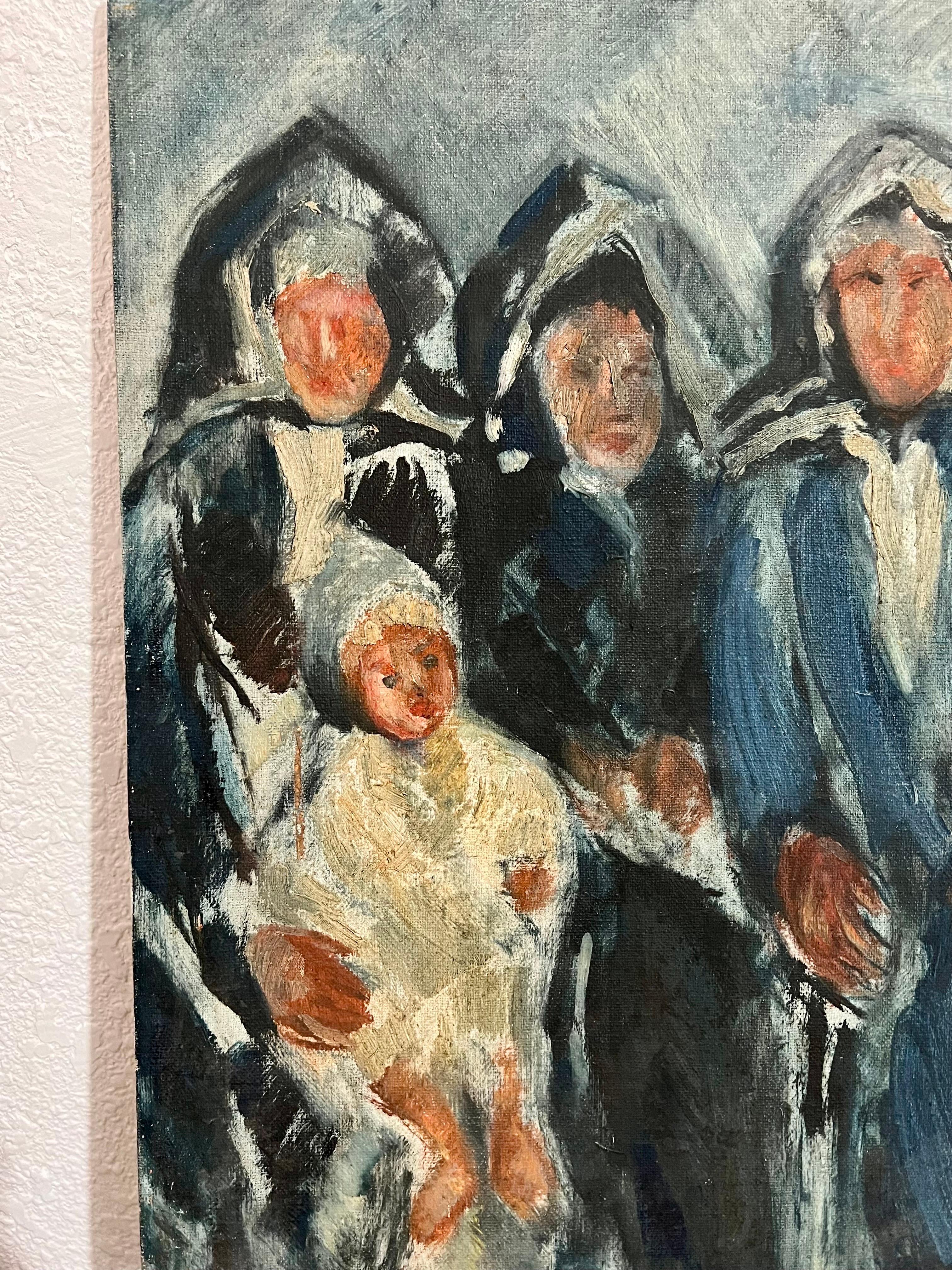 Rare Jewish Yemenite Family Oil Painting Israeli Judaica Itamar Siani For Sale 6
